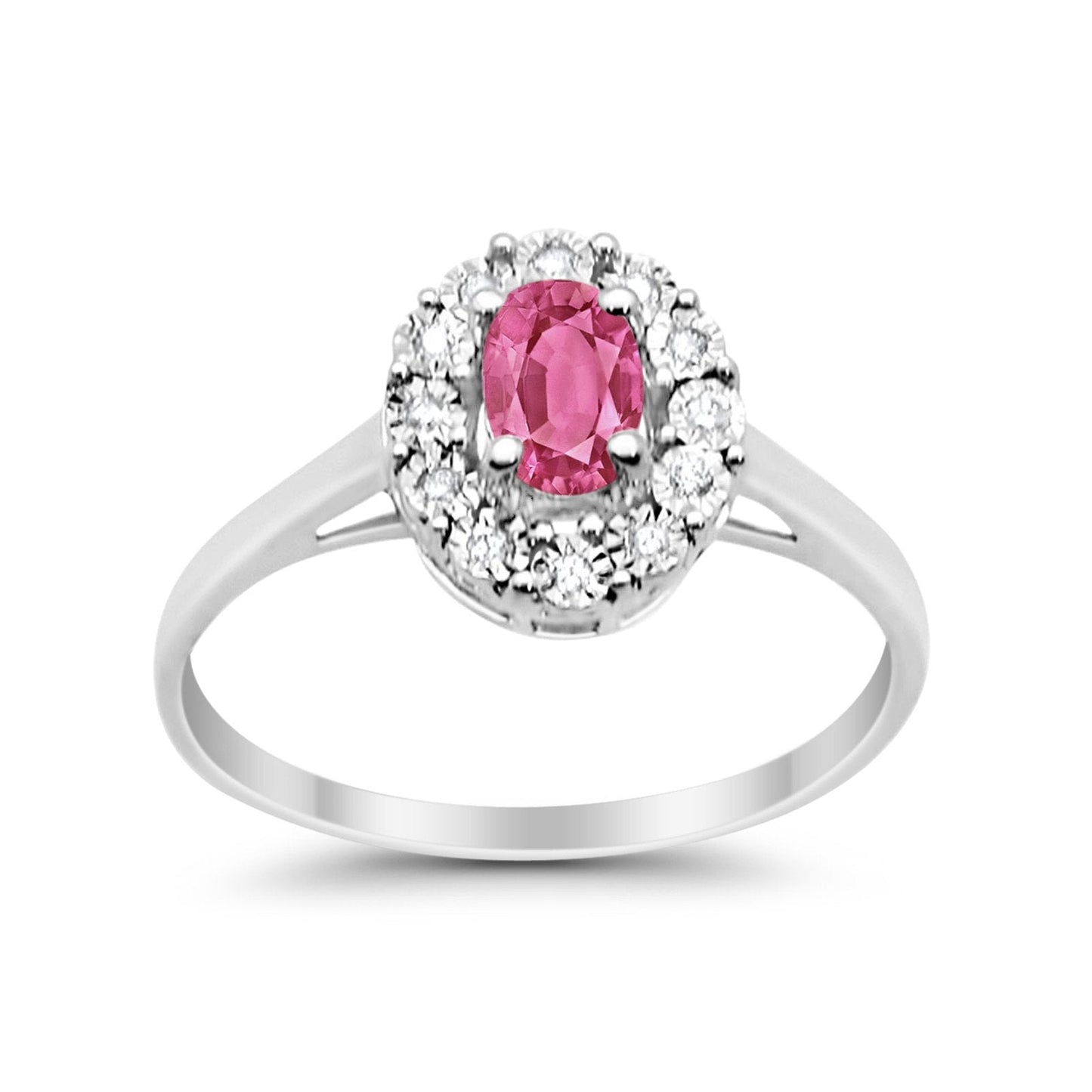 10K .47ct White Gold Oval Pink Tourmaline Diamond Ring Size 6.5