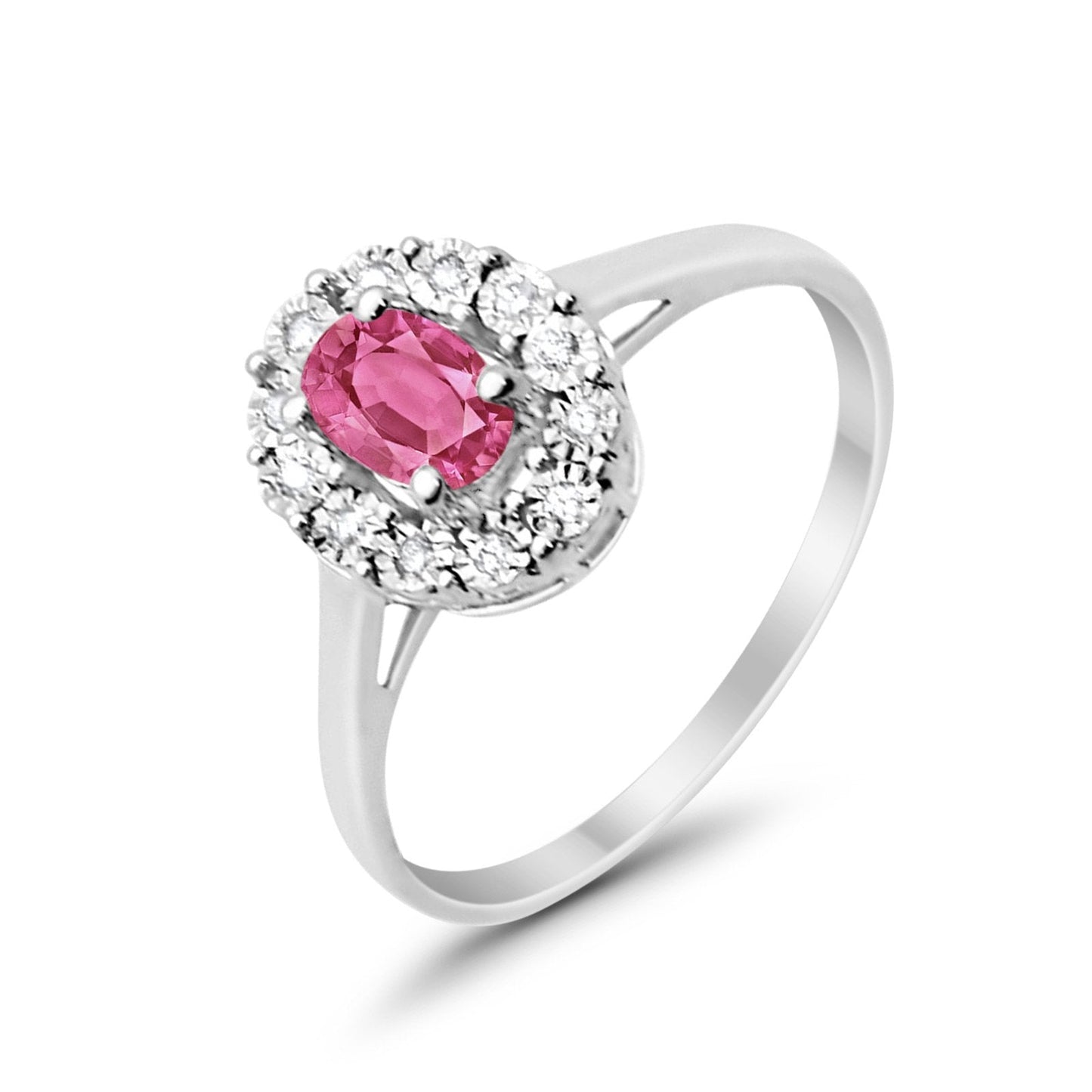 10K .47ct White Gold Oval Pink Tourmaline Diamond Ring Size 6.5