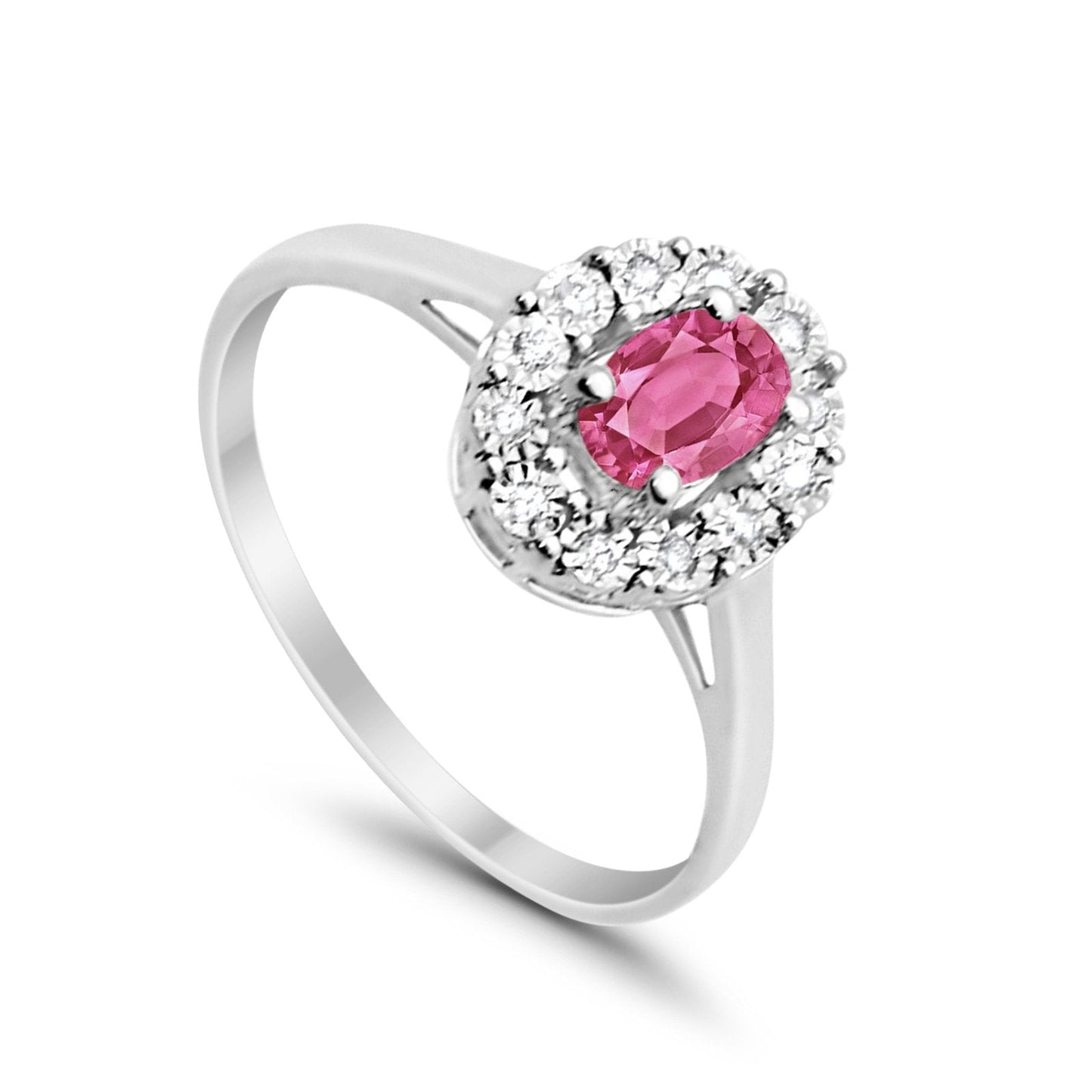 10K .47ct White Gold Oval Pink Tourmaline Diamond Ring Size 6.5