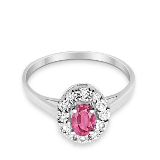 10K .47ct White Gold Oval Pink Tourmaline Diamond Ring Size 6.5