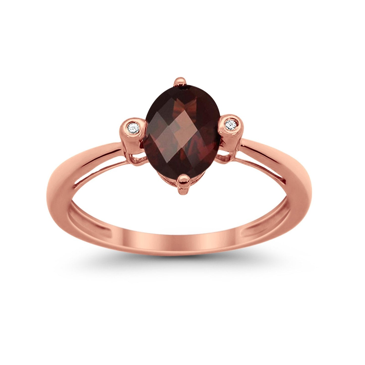 14K Rose Gold Oval Shape Garnet 1.31ct Diamond Ring Size 6.5