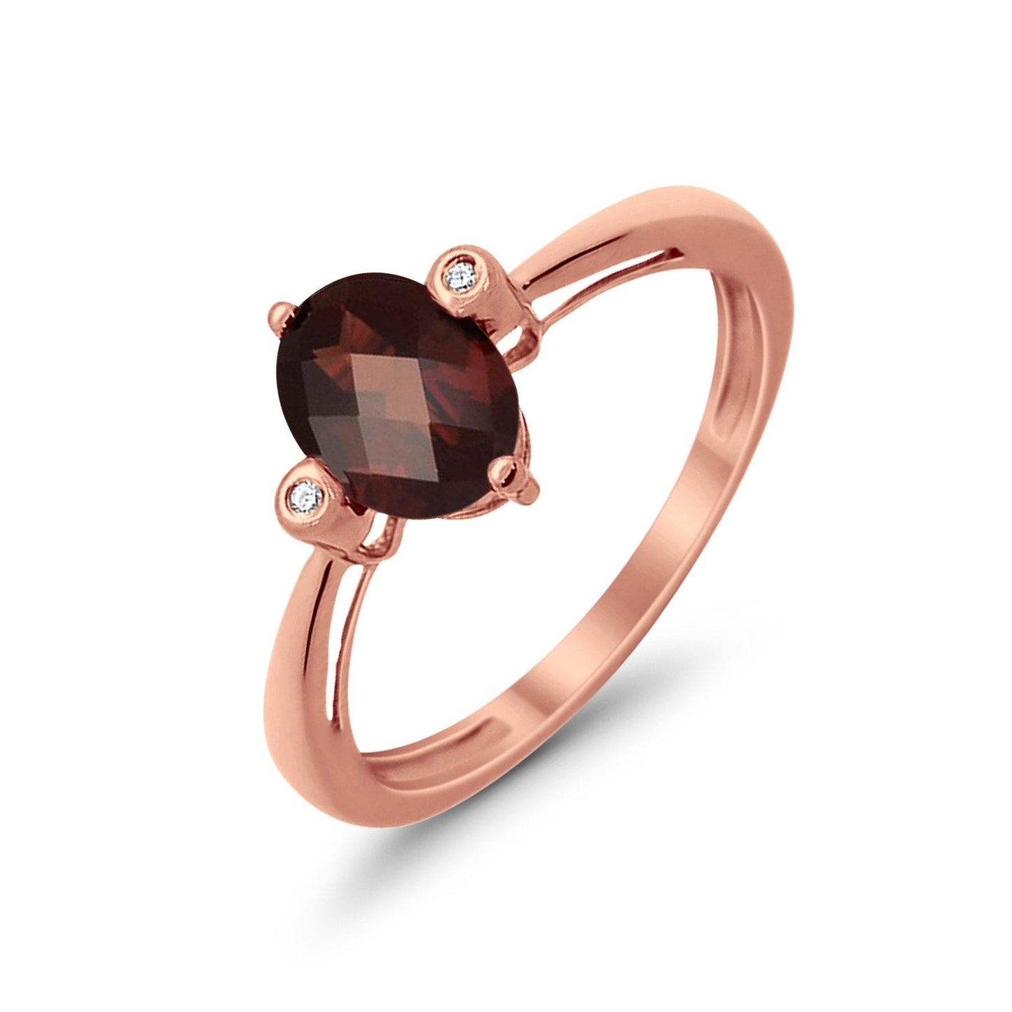 14K Rose Gold Oval Shape Garnet 1.31ct Diamond Ring Size 6.5