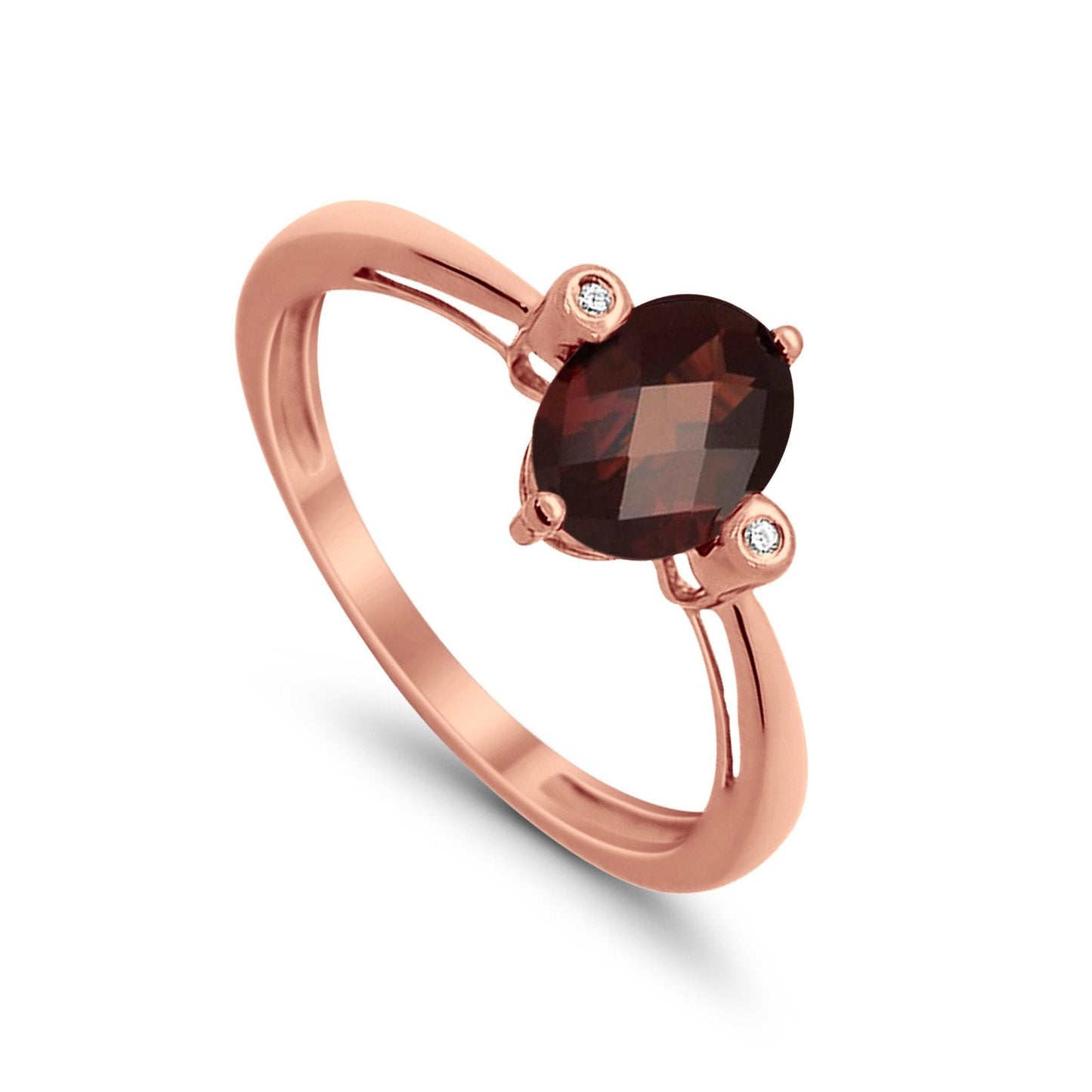 14K Rose Gold Oval Shape Garnet 1.31ct Diamond Ring Size 6.5