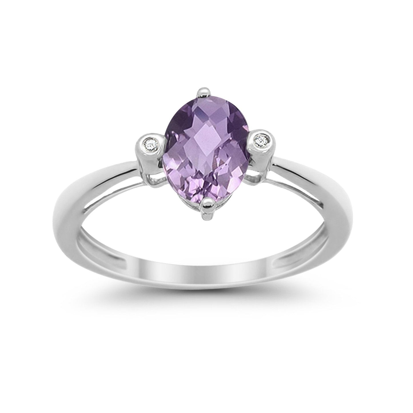 10K White Gold Oval Shape Amethyst 1.12ct Diamond Ring Size 6.5