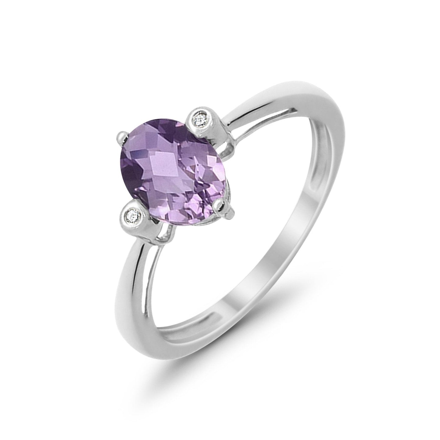 10K White Gold Oval Shape Amethyst 1.12ct Diamond Ring Size 6.5