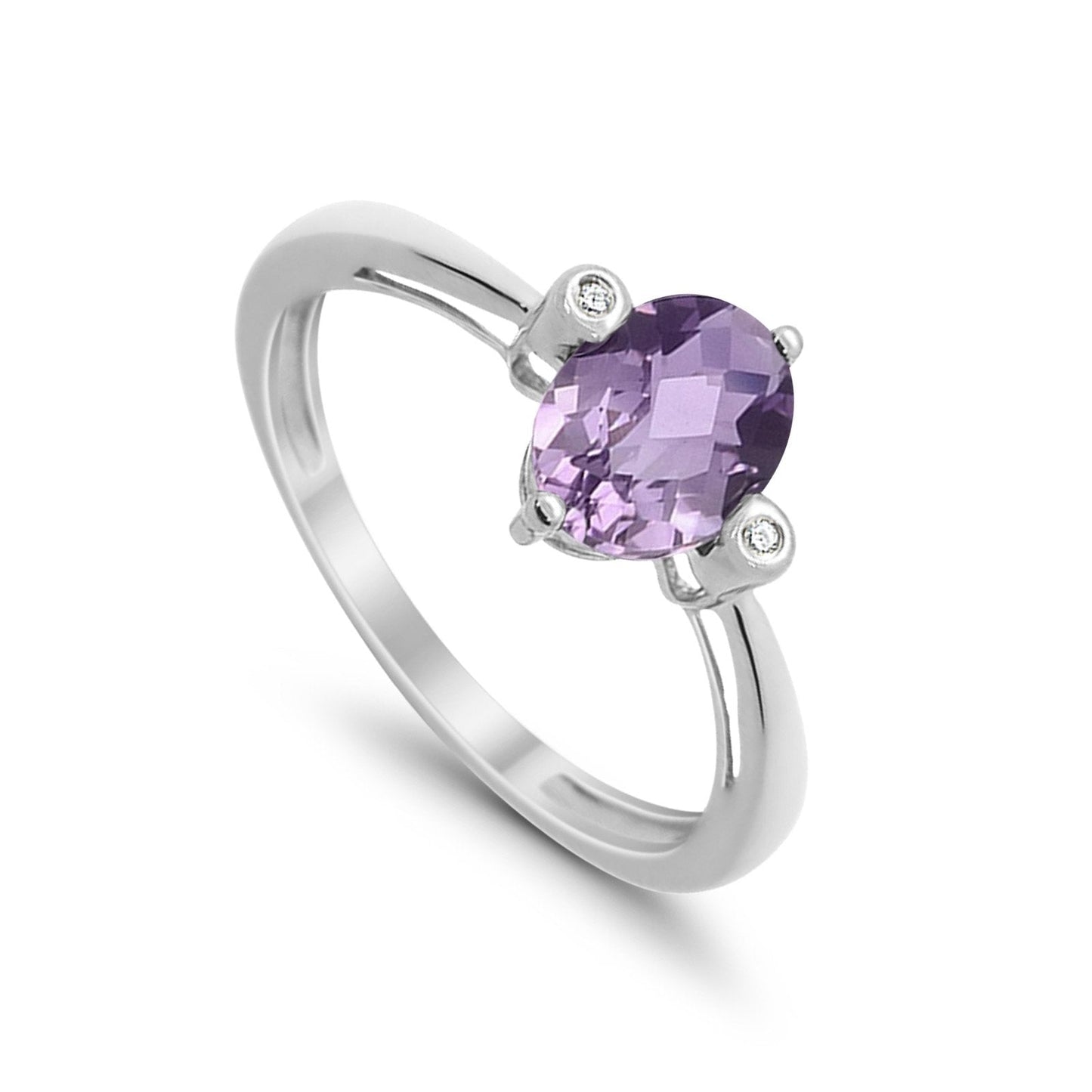 10K White Gold Oval Shape Amethyst 1.12ct Diamond Ring Size 6.5