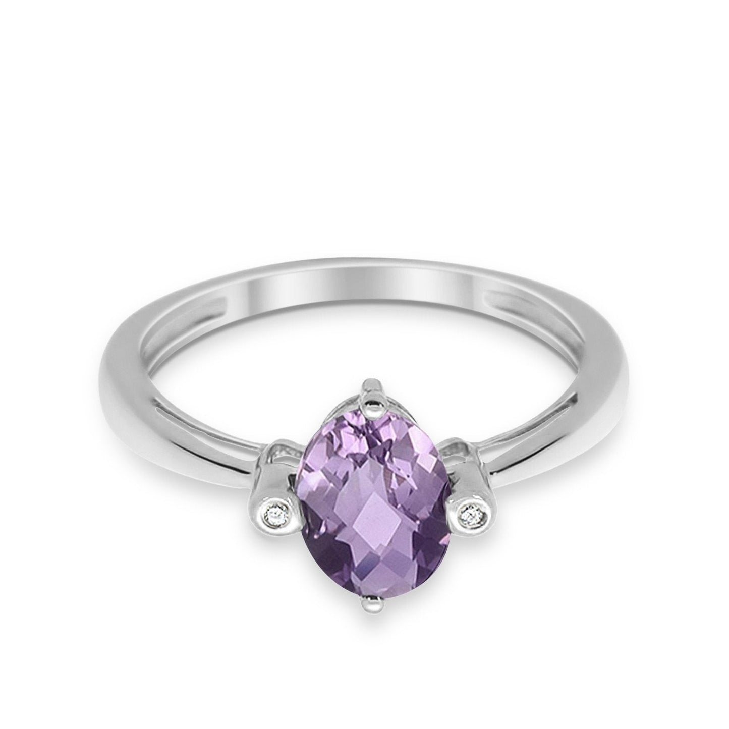 10K White Gold Oval Shape Amethyst 1.12ct Diamond Ring Size 6.5