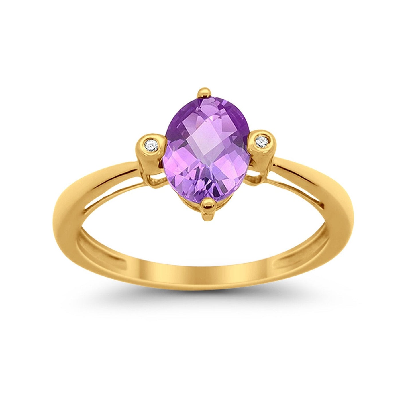 10K Yellow Gold Oval Shape Amethyst 1.1ct Diamond Ring Size 6.5