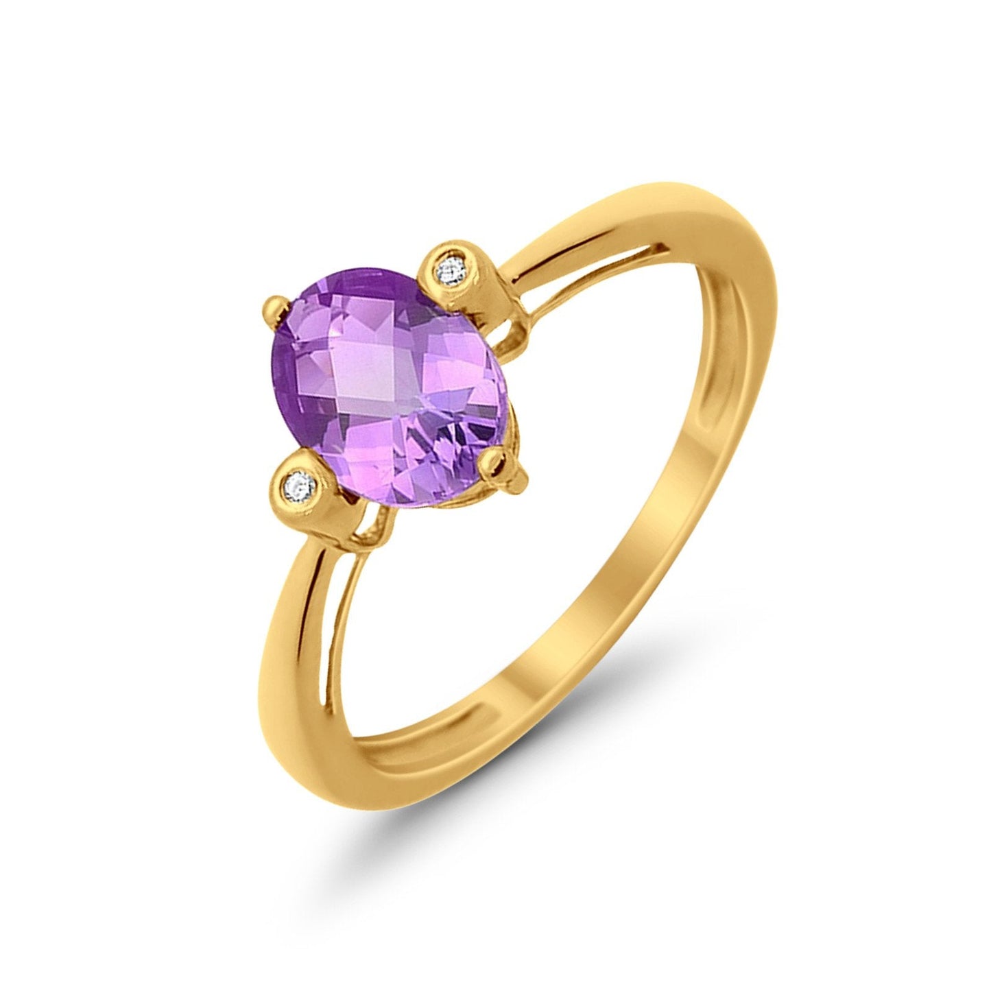 10K Yellow Gold Oval Shape Amethyst 1.1ct Diamond Ring Size 6.5