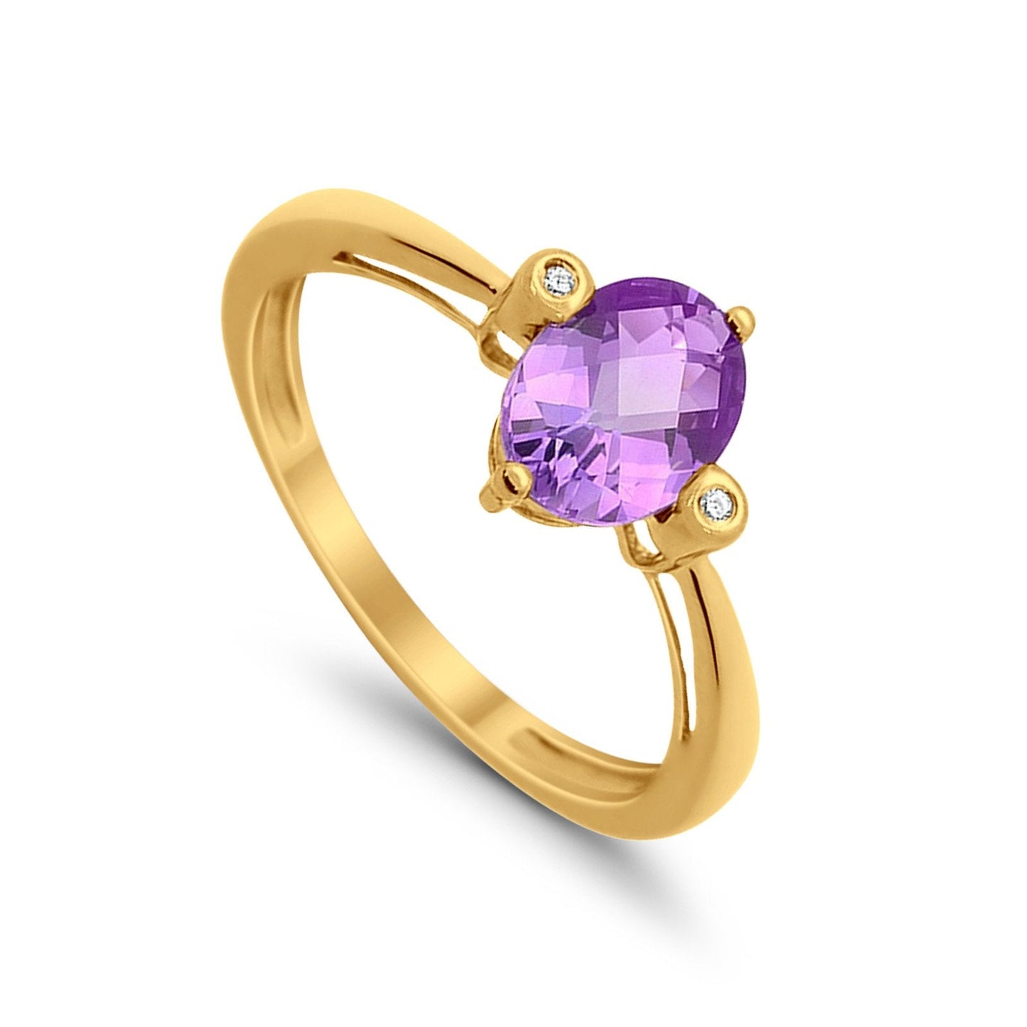 10K Yellow Gold Oval Shape Amethyst 1.1ct Diamond Ring Size 6.5