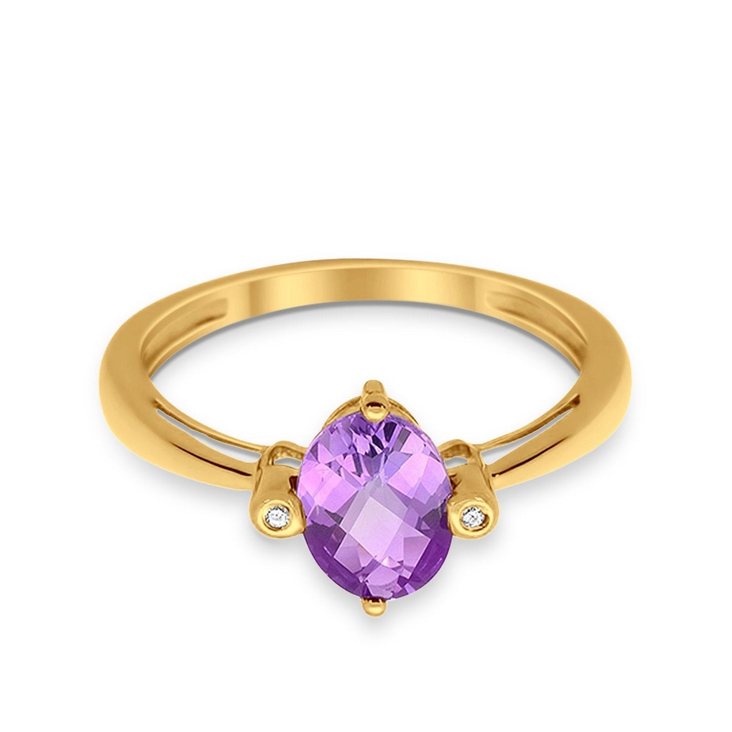 10K Yellow Gold Oval Shape Amethyst 1.1ct Diamond Ring Size 6.5