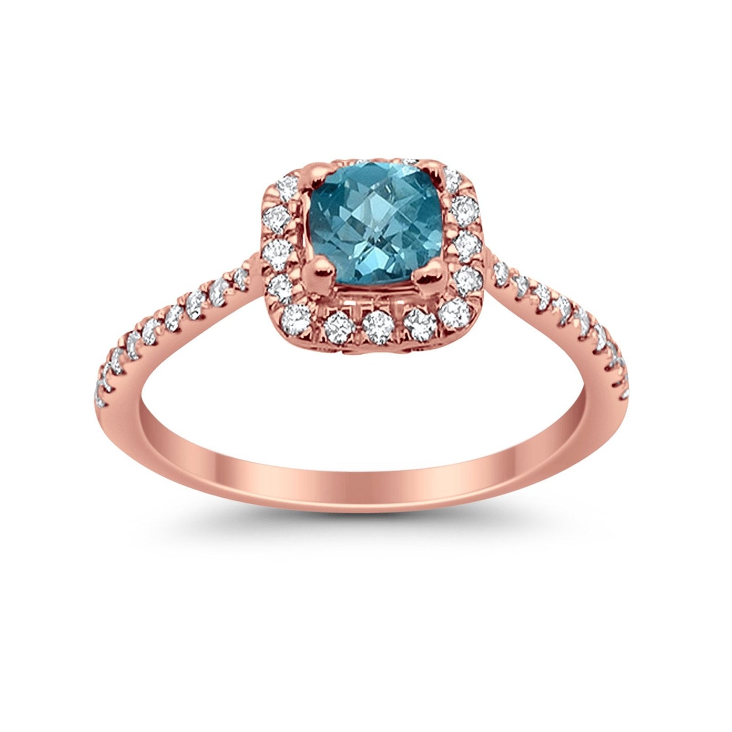 10K 0.71ct Rose Gold Cushion Blue Topaz Diamond Ring Size 6.5