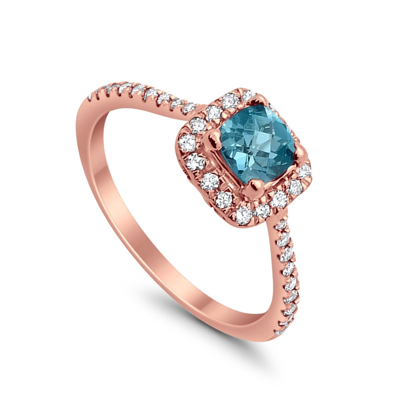 10K 0.71ct Rose Gold Cushion Blue Topaz Diamond Ring Size 6.5