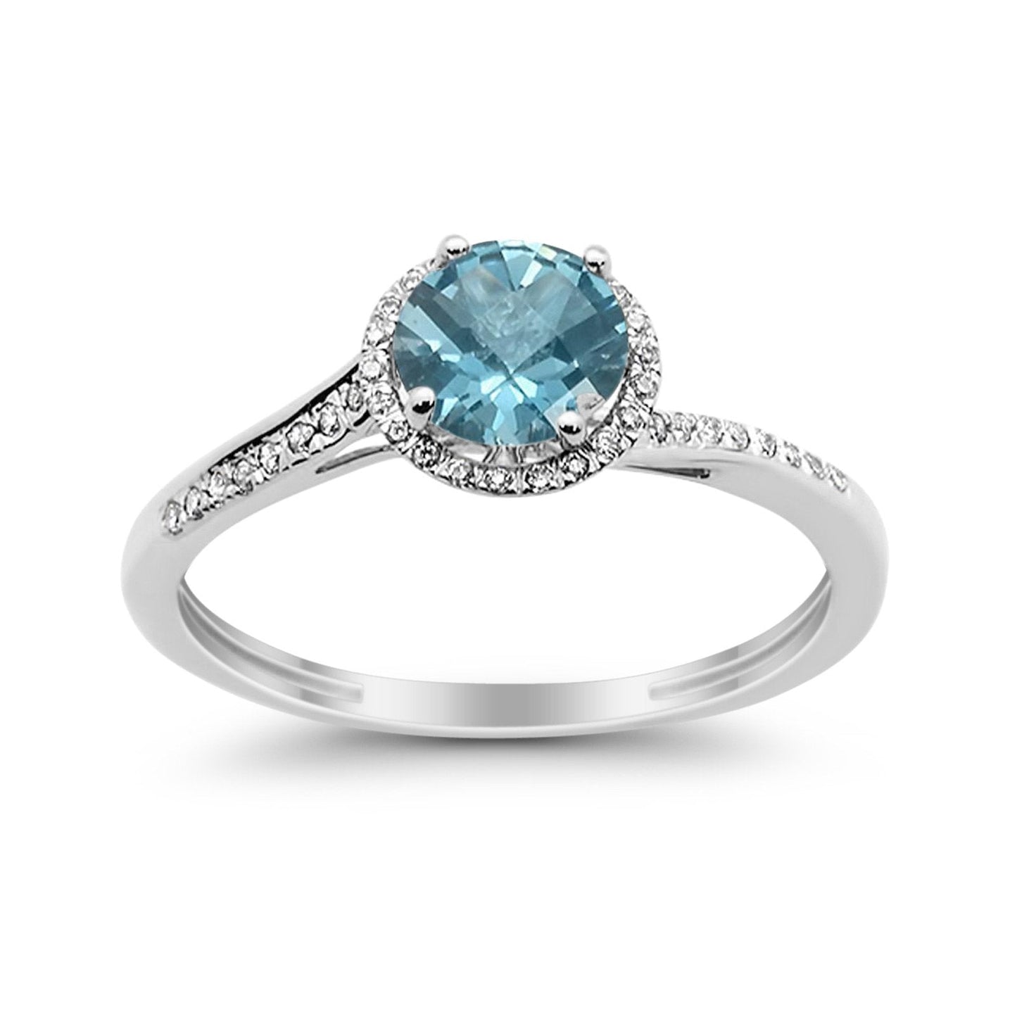 10K .95ct Diamond Ring White Gold Round Blue Topaz 8mm Round Size 6.5