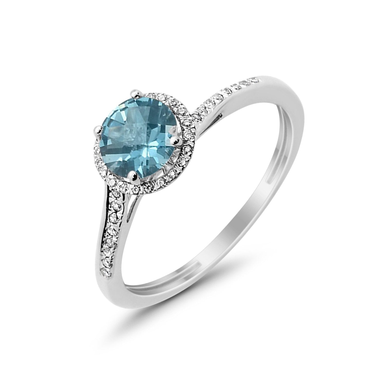 10K .95ct Diamond Ring White Gold Round Blue Topaz 8mm Round Size 6.5