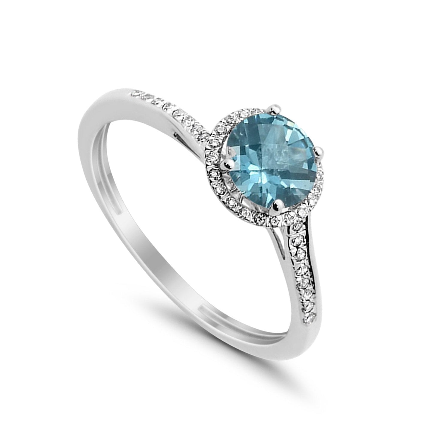 10K .95ct Diamond Ring White Gold Round Blue Topaz 8mm Round Size 6.5