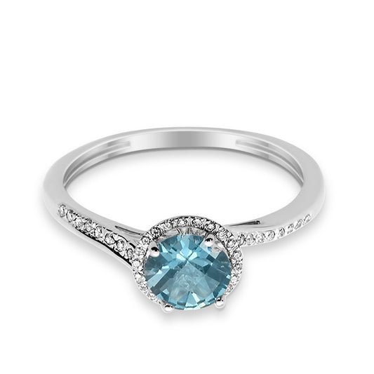 10K .95ct Diamond Ring White Gold Round Blue Topaz 8mm Round Size 6.5