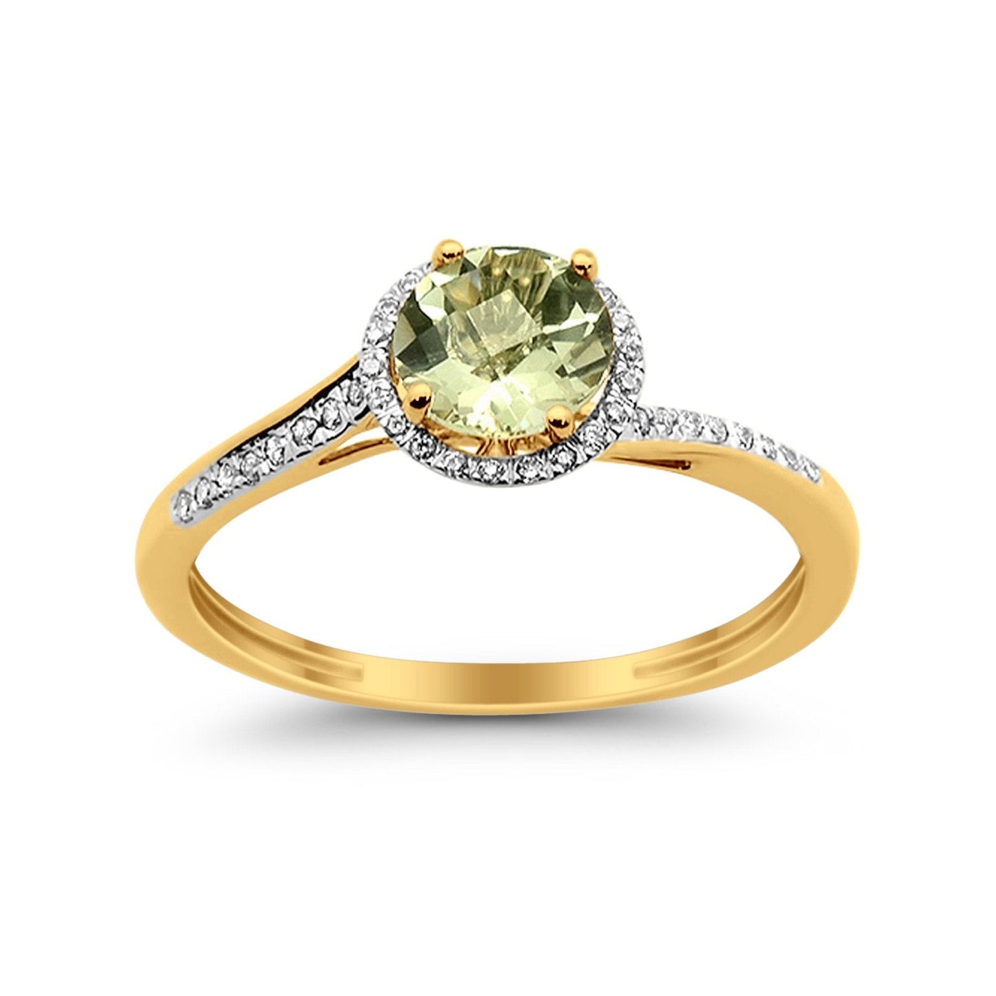 10K 0.74ct Diamond Ring Yellow Gold Green Amethyst 8mm Round Size 6.5