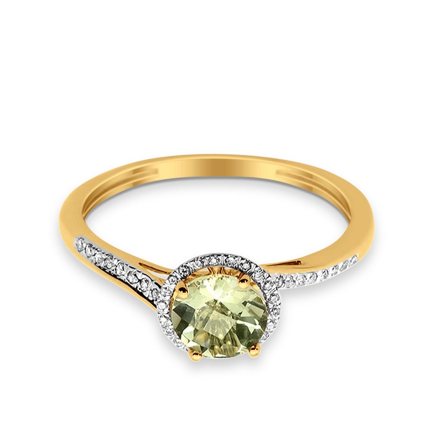 10K 0.74ct Diamond Ring Yellow Gold Green Amethyst 8mm Round Size 6.5