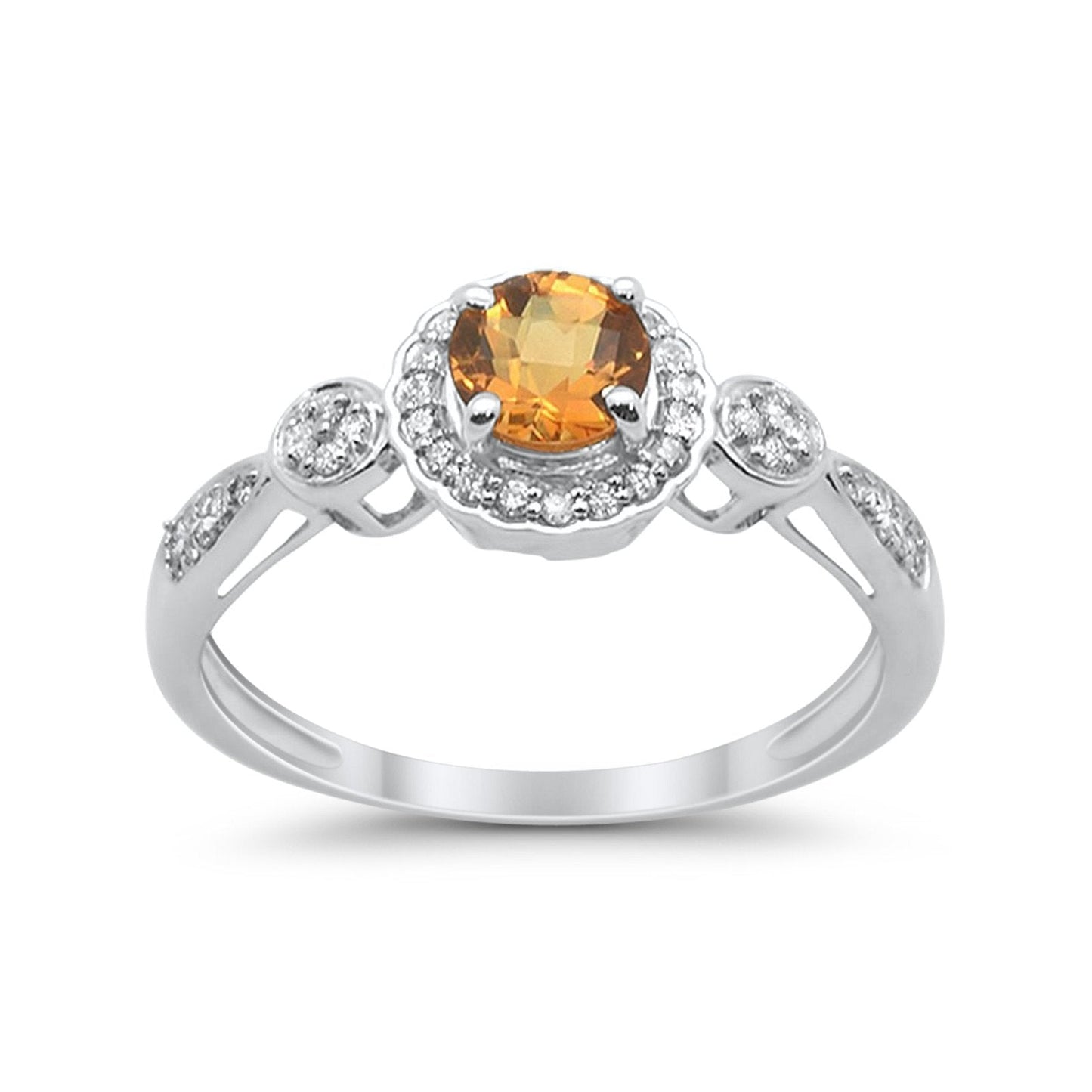 10K 0.54ct White Gold Round Citrine Diamond Ring Size 6.5