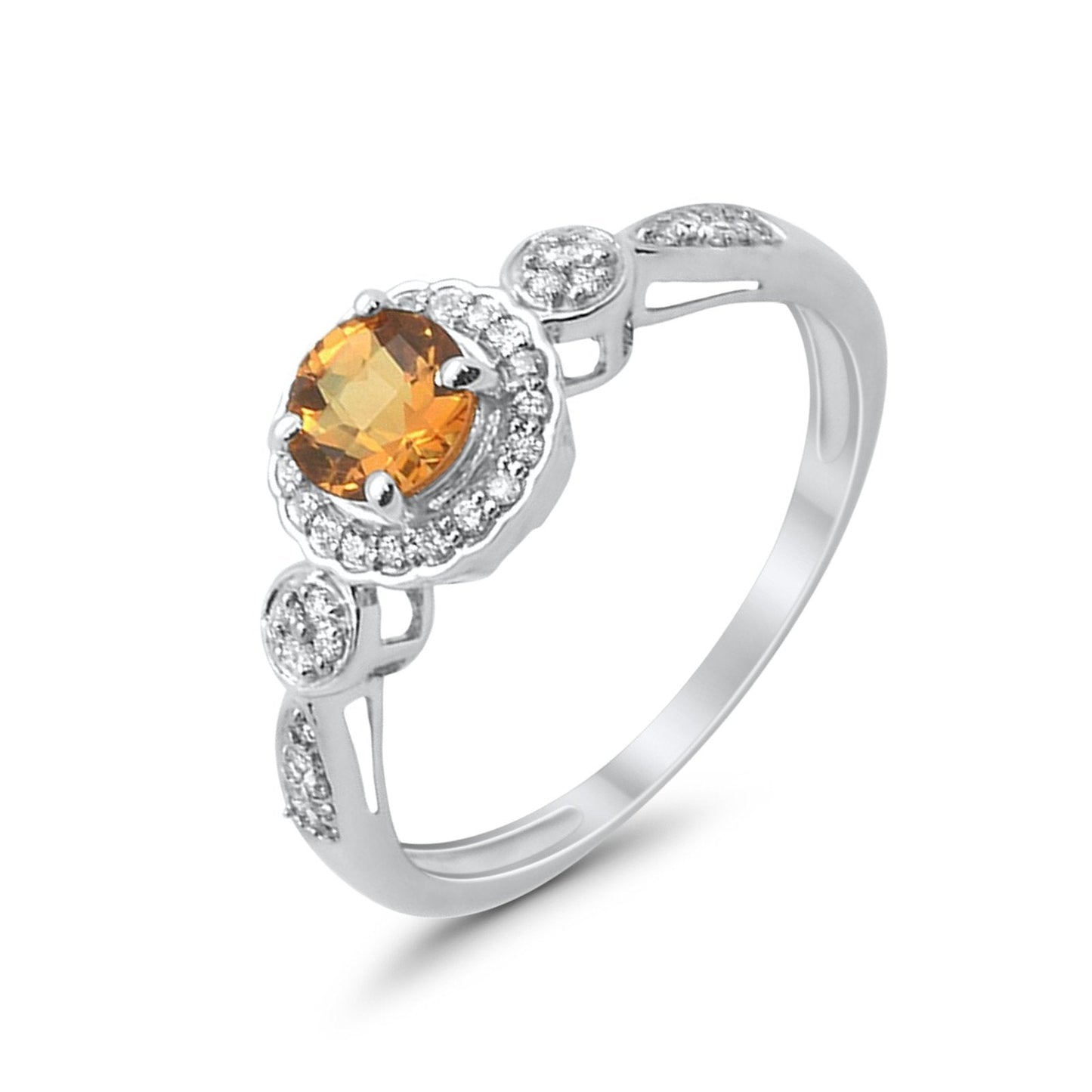 10K 0.54ct White Gold Round Citrine Diamond Ring Size 6.5