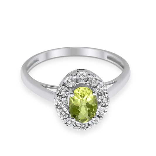 10K White Gold Oval Peridot 0.98ct Diamond Ring Size 6.5