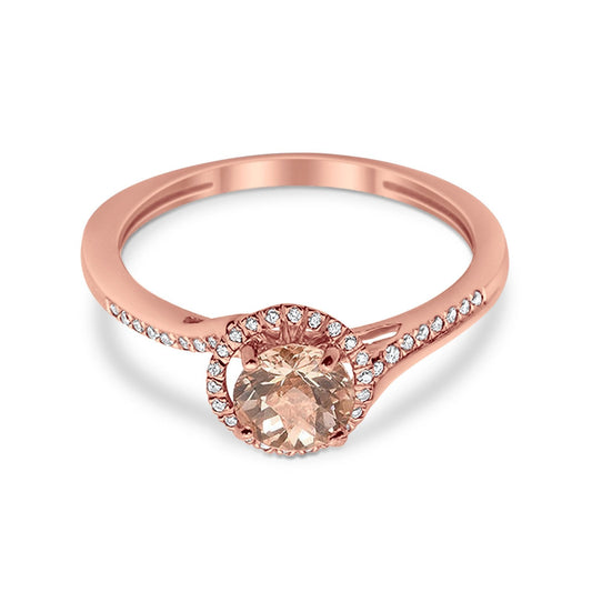 10K 0.74ct Rose Gold Round Morganite Diamond Ring Size 6.5