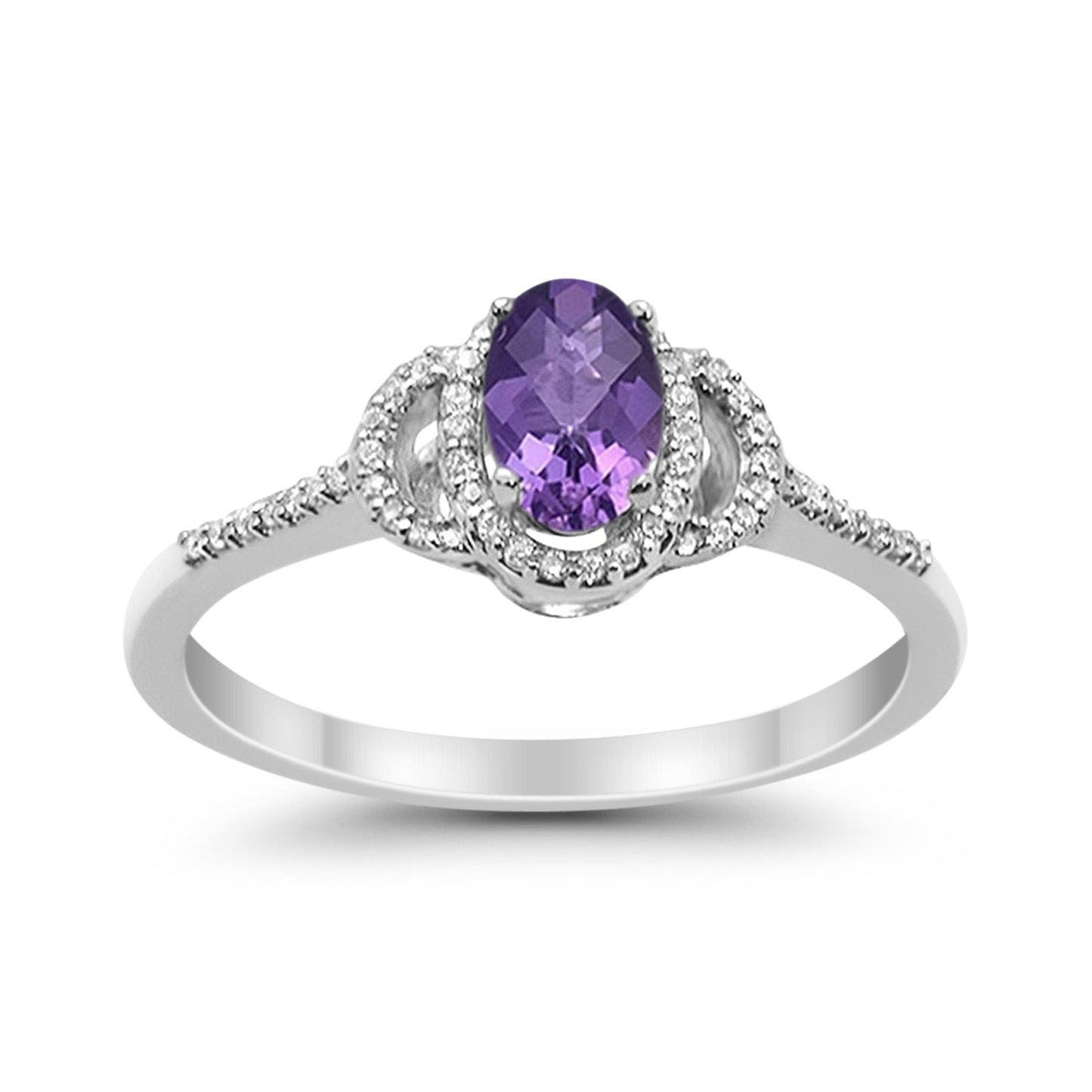 10K White Gold Oval Amethyst .54ct Diamond Ring Size 6.5