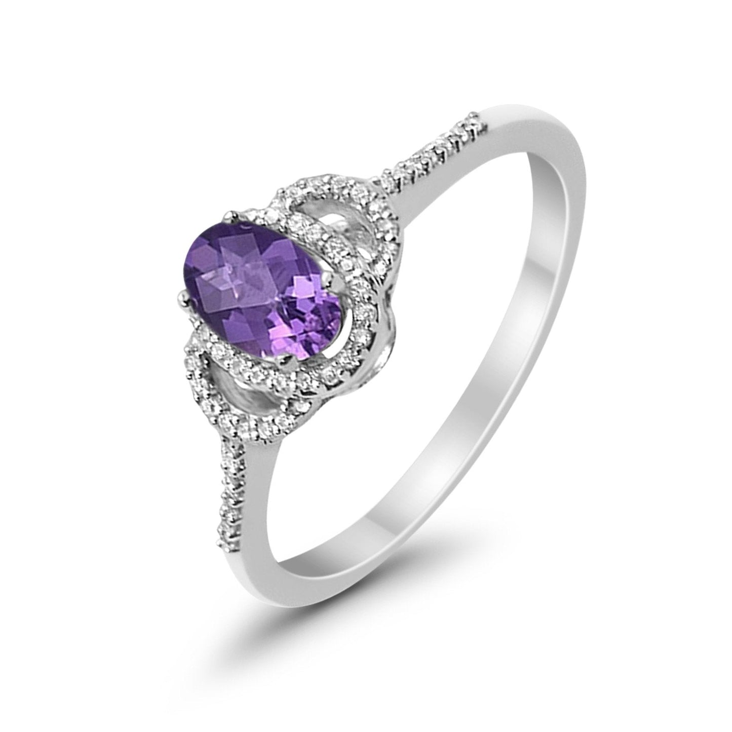 10K White Gold Oval Amethyst .54ct Diamond Ring Size 6.5