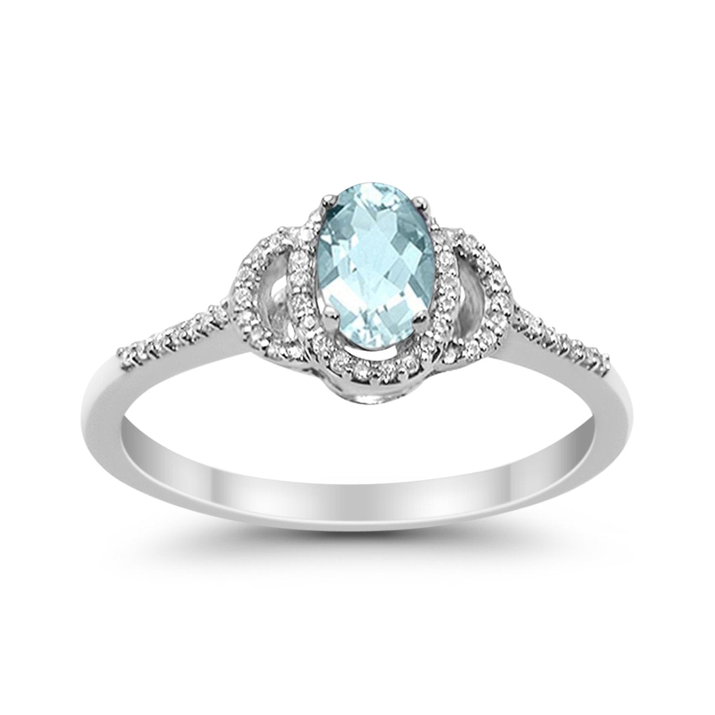 10K White Gold Oval Aquamarine .47ct Diamond Ring Size 6.5