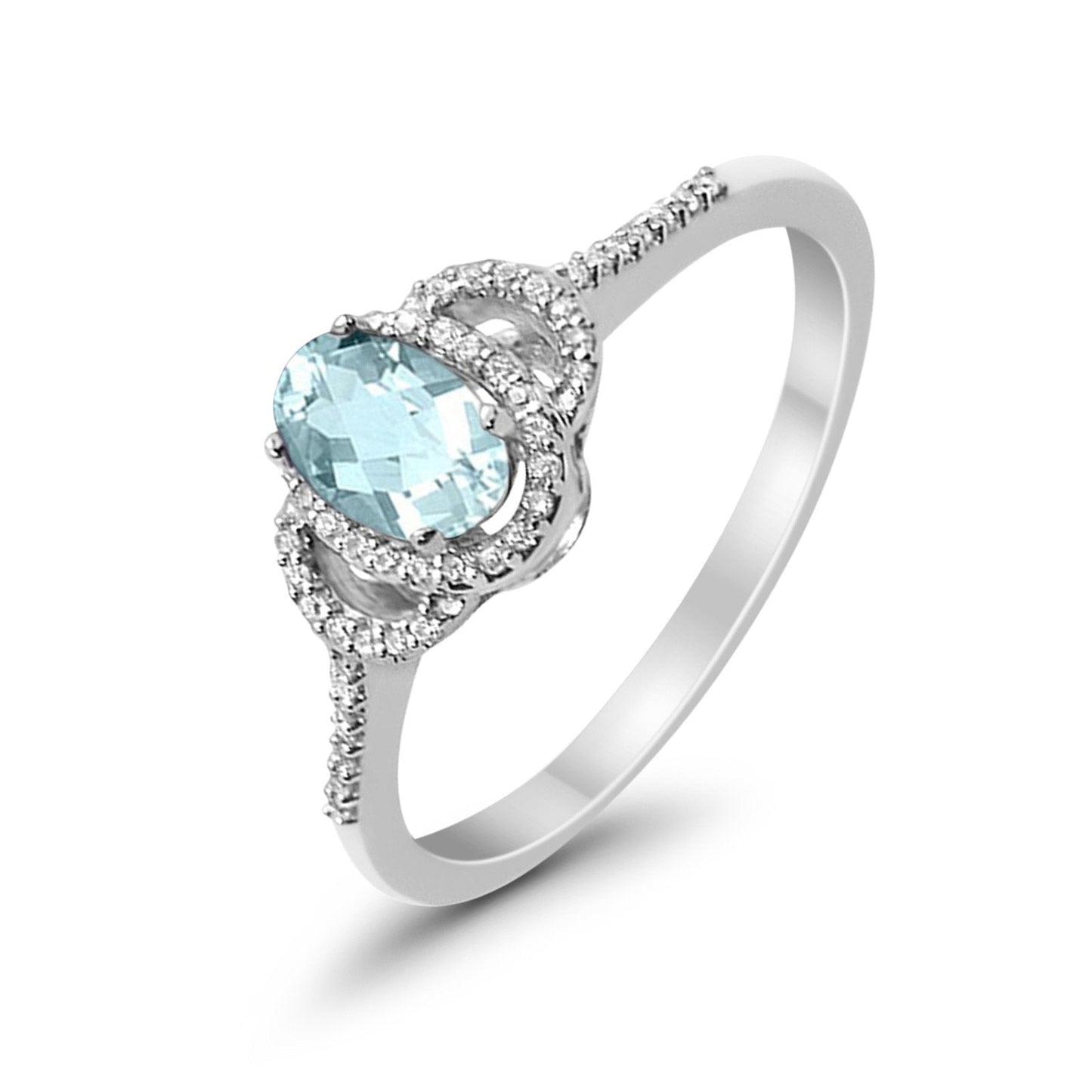 10K White Gold Oval Aquamarine .47ct Diamond Ring Size 6.5