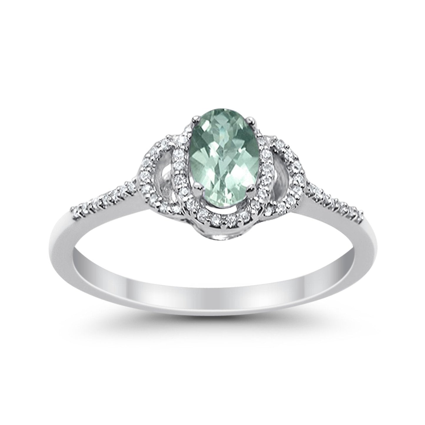 10K White Gold Oval Green Amethyst .53ct Diamond Ring Size 6.5