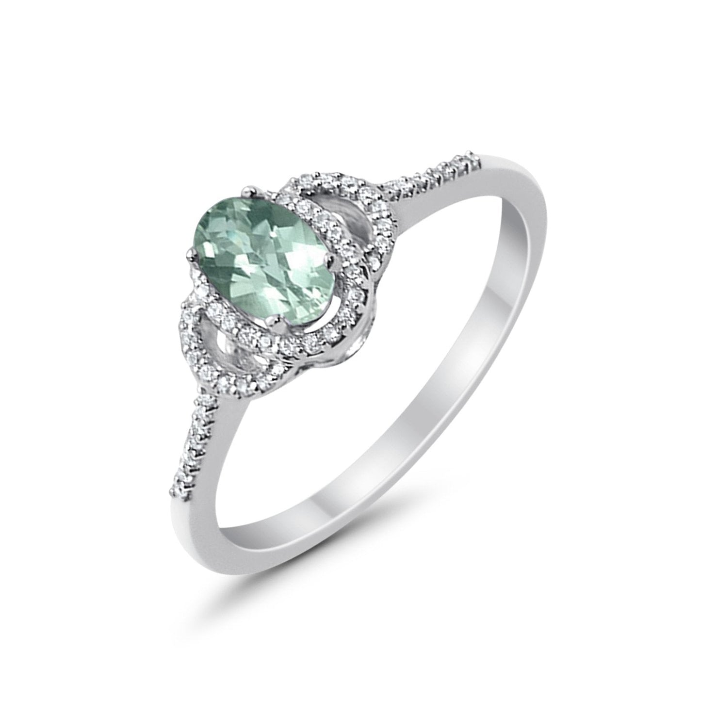 10K White Gold Oval Green Amethyst .53ct Diamond Ring Size 6.5