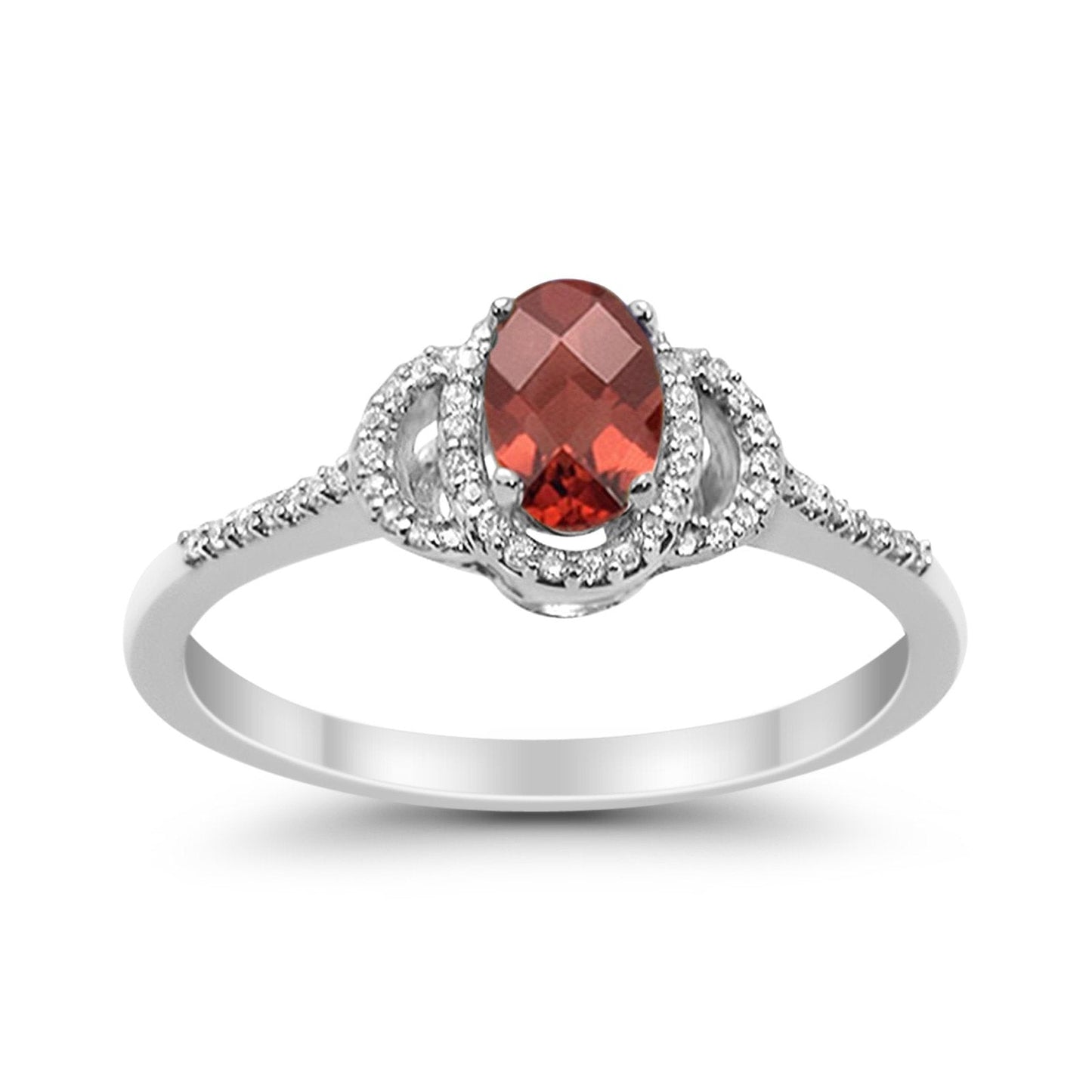 10K White Gold Oval Garnet .7ct Diamond Ring Size 6.5