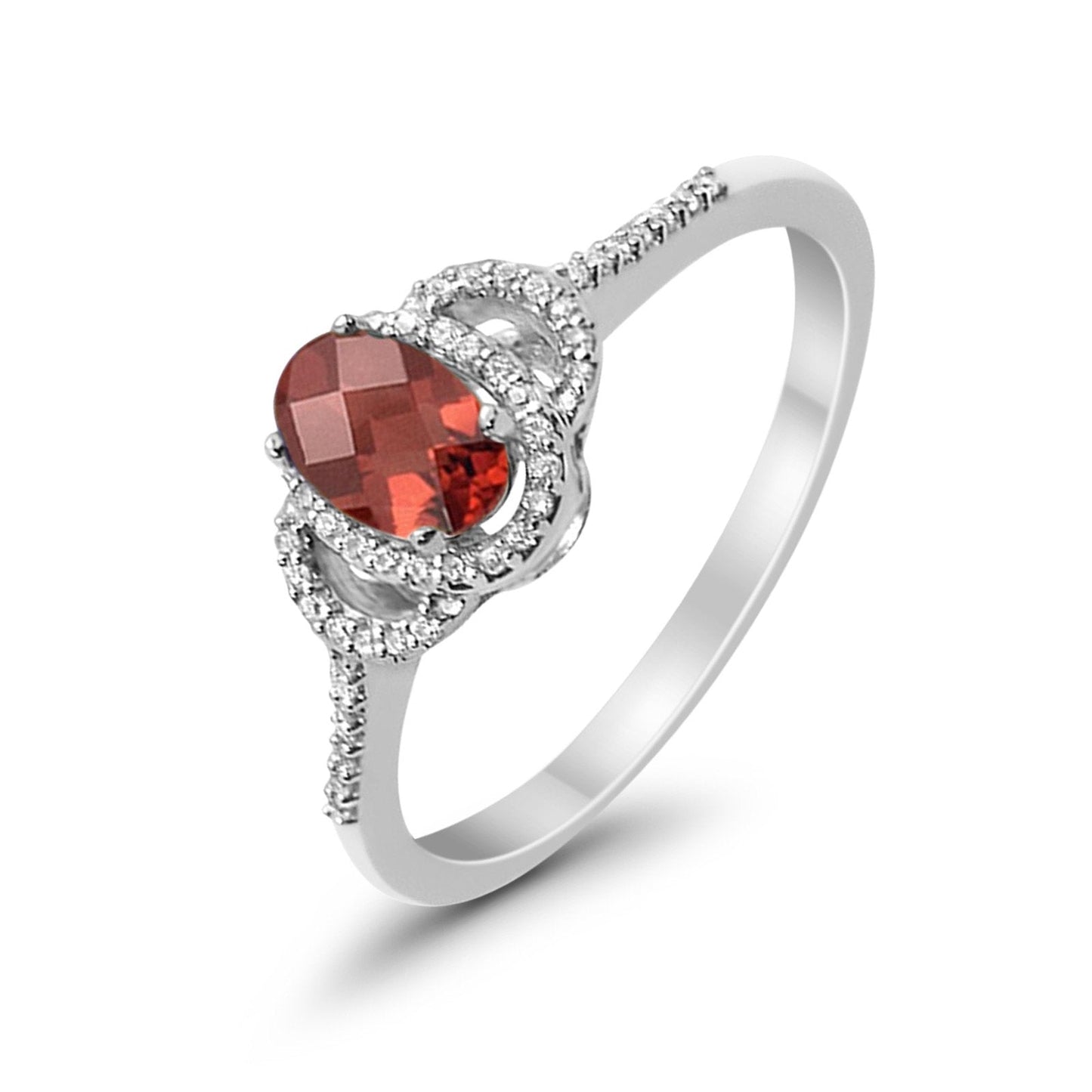 10K White Gold Oval Garnet .7ct Diamond Ring Size 6.5