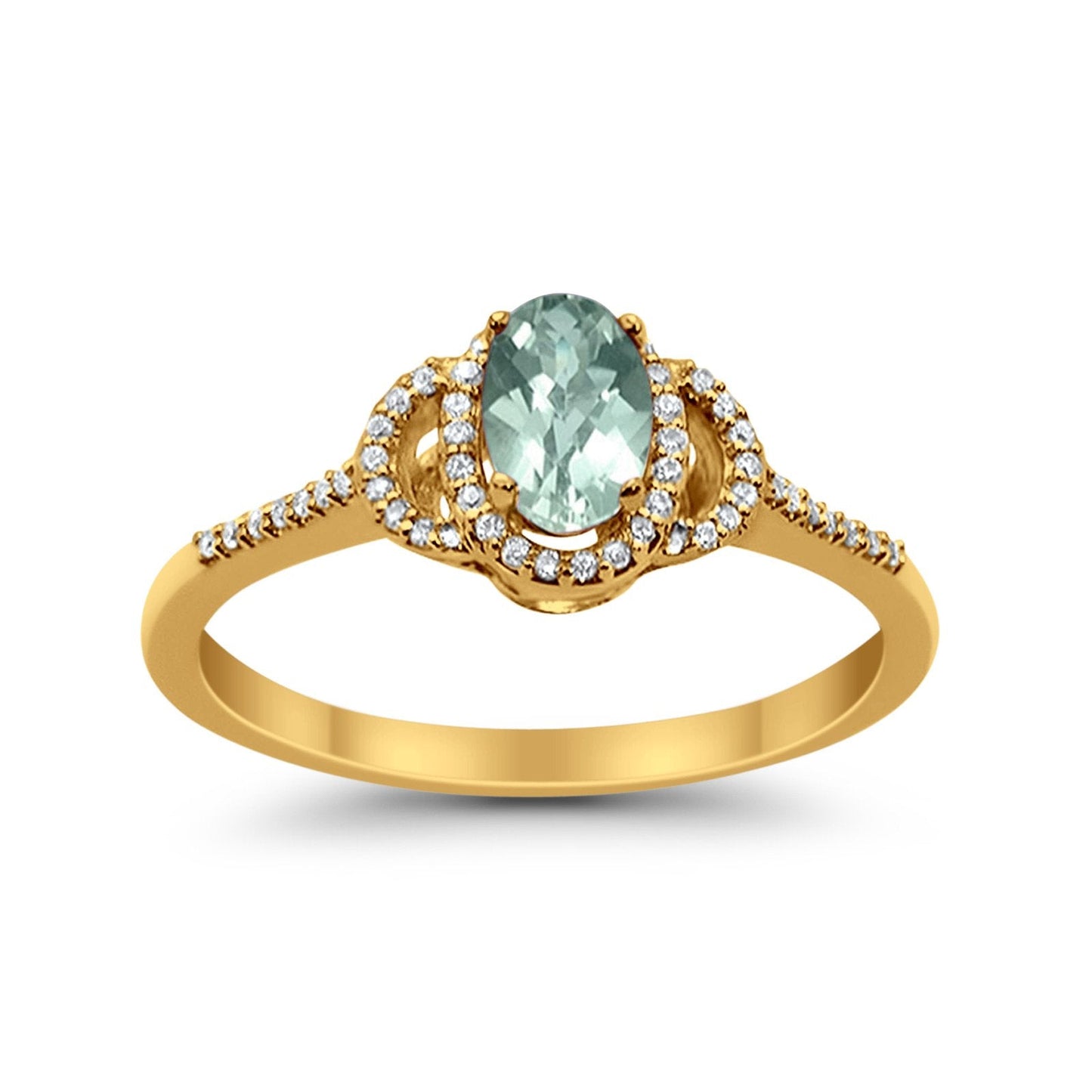 10K Yellow Gold Oval Green Amethyst .51ct Diamond Ring Size 6.5