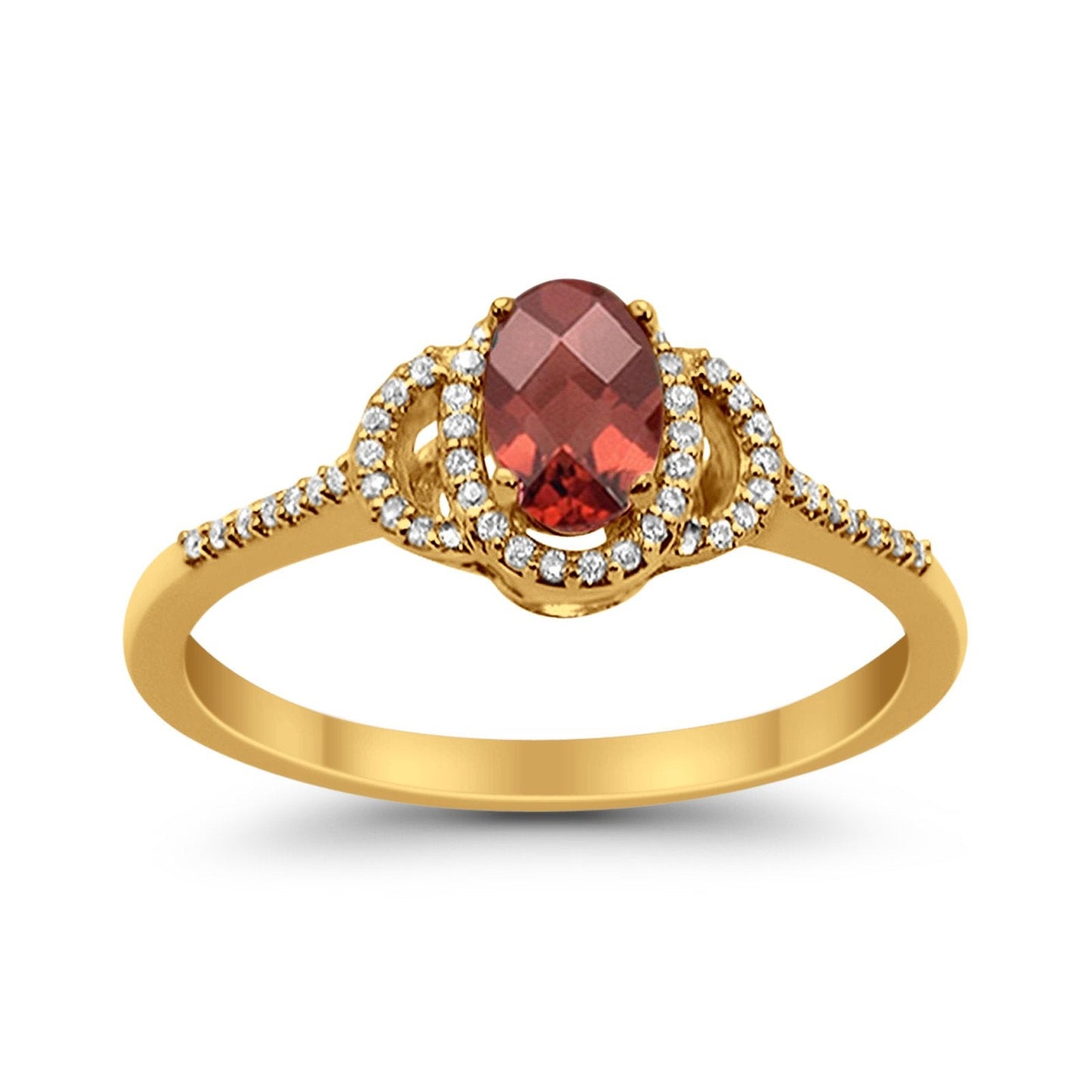 10K Yellow Gold Oval Garnet .81ct Diamond Ring Size 6.5