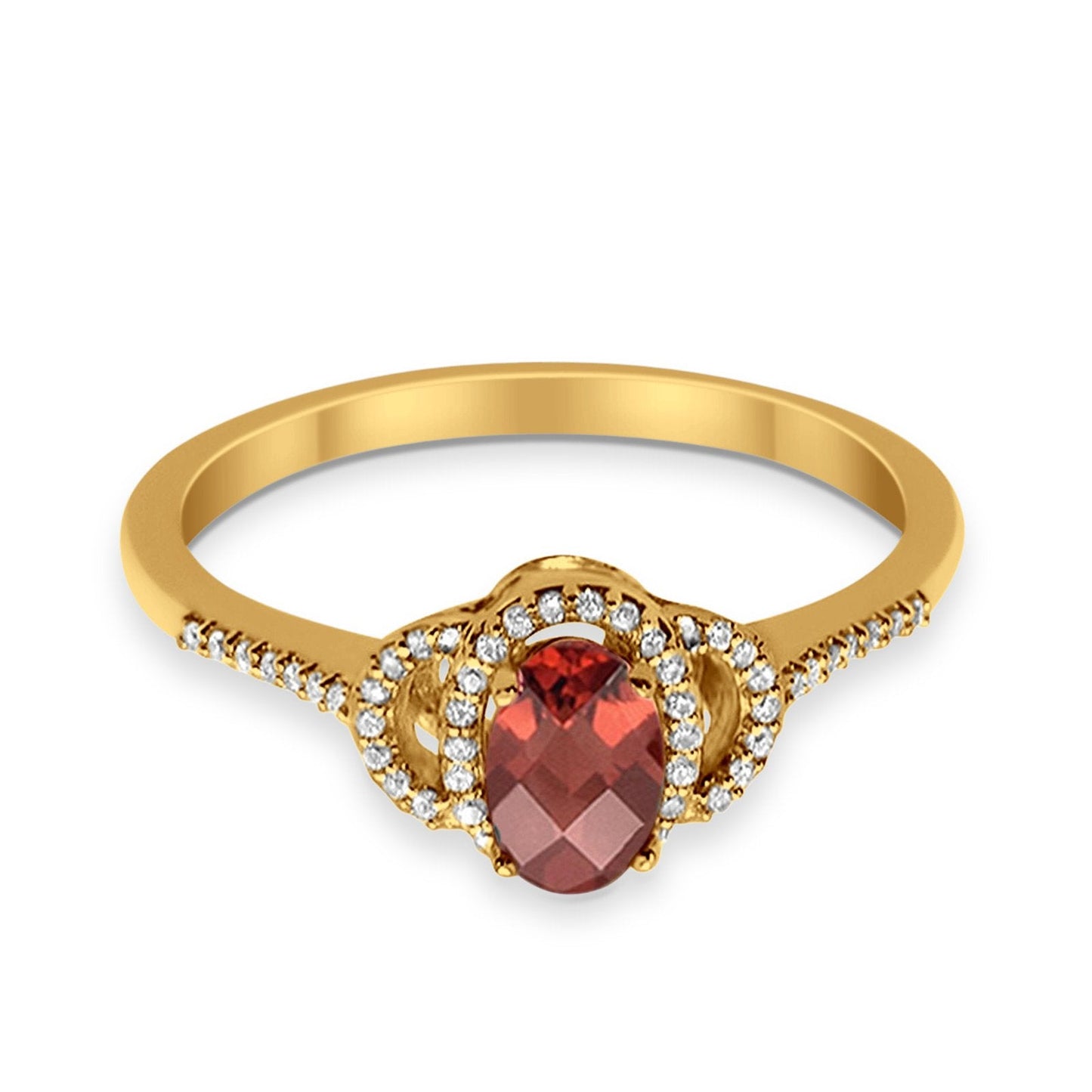 10K Yellow Gold Oval Garnet .81ct Diamond Ring Size 6.5