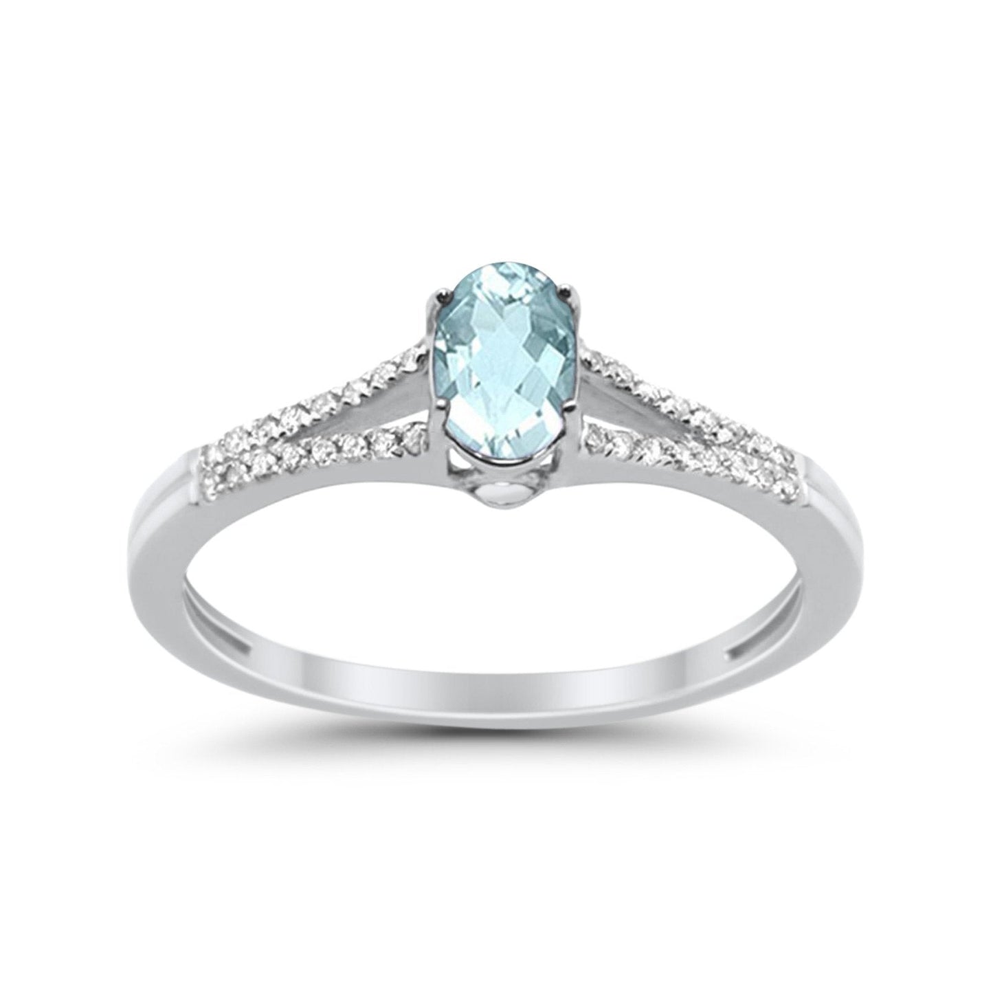 10K White Gold Oval Aquamarine 4x6 mm Diamond Ring .46cts Size 6.5