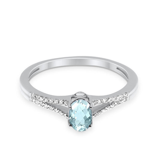 10K White Gold Oval Aquamarine 4x6 mm Diamond Ring .46cts Size 6.5