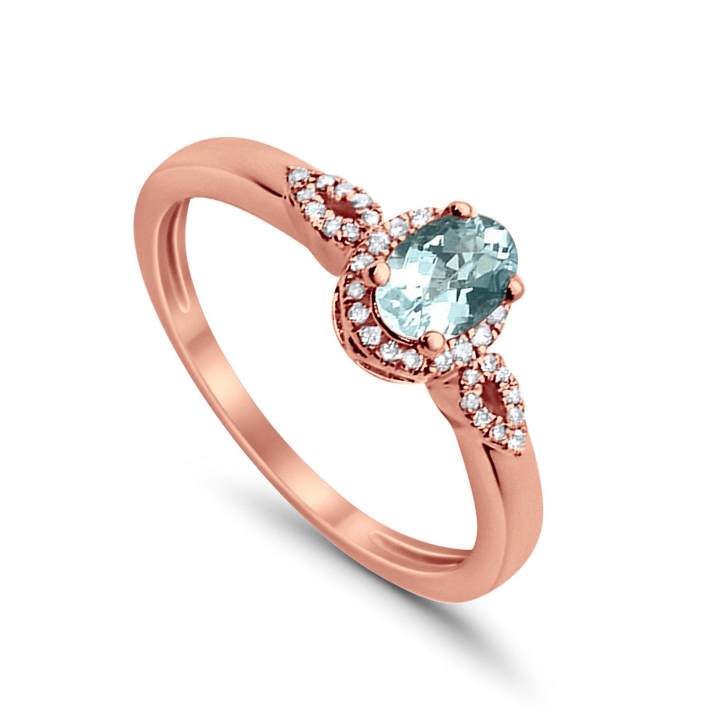 10K Oval 4x6 mm Diamond Ring .47cts Rose Gold Aquamarine Size 6.5