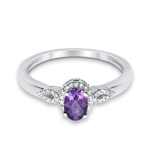 10K Oval 4x6 mm Diamond Ring .46cts White Gold Amethyst Size 6.5