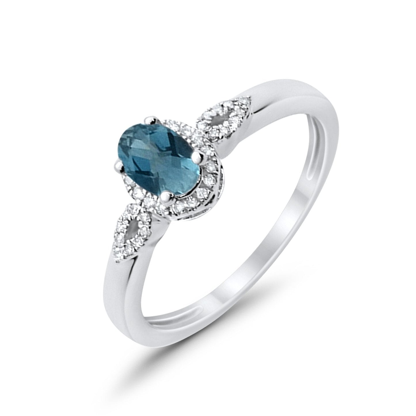 10K Oval 4x6 mm Diamond Ring .59cts White Gold Blue Topaz Size 6.5