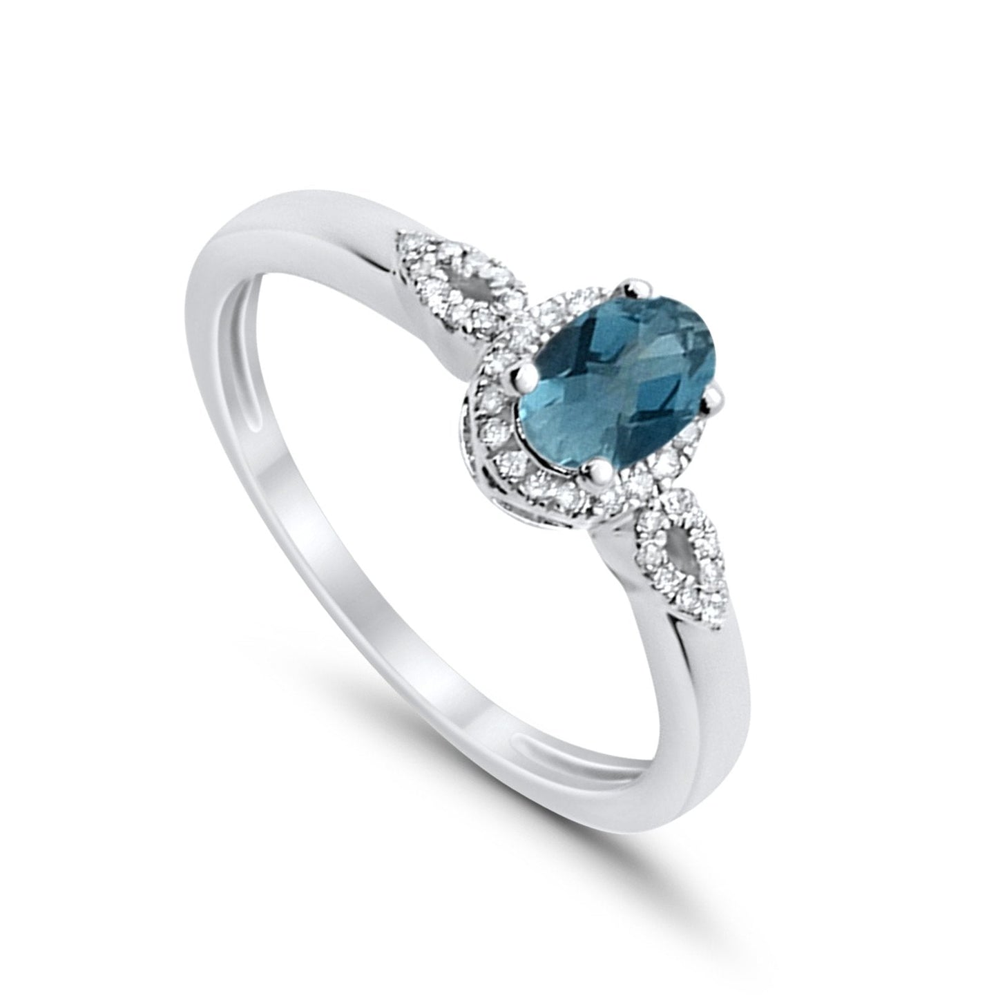 10K Oval 4x6 mm Diamond Ring .59cts White Gold Blue Topaz Size 6.5