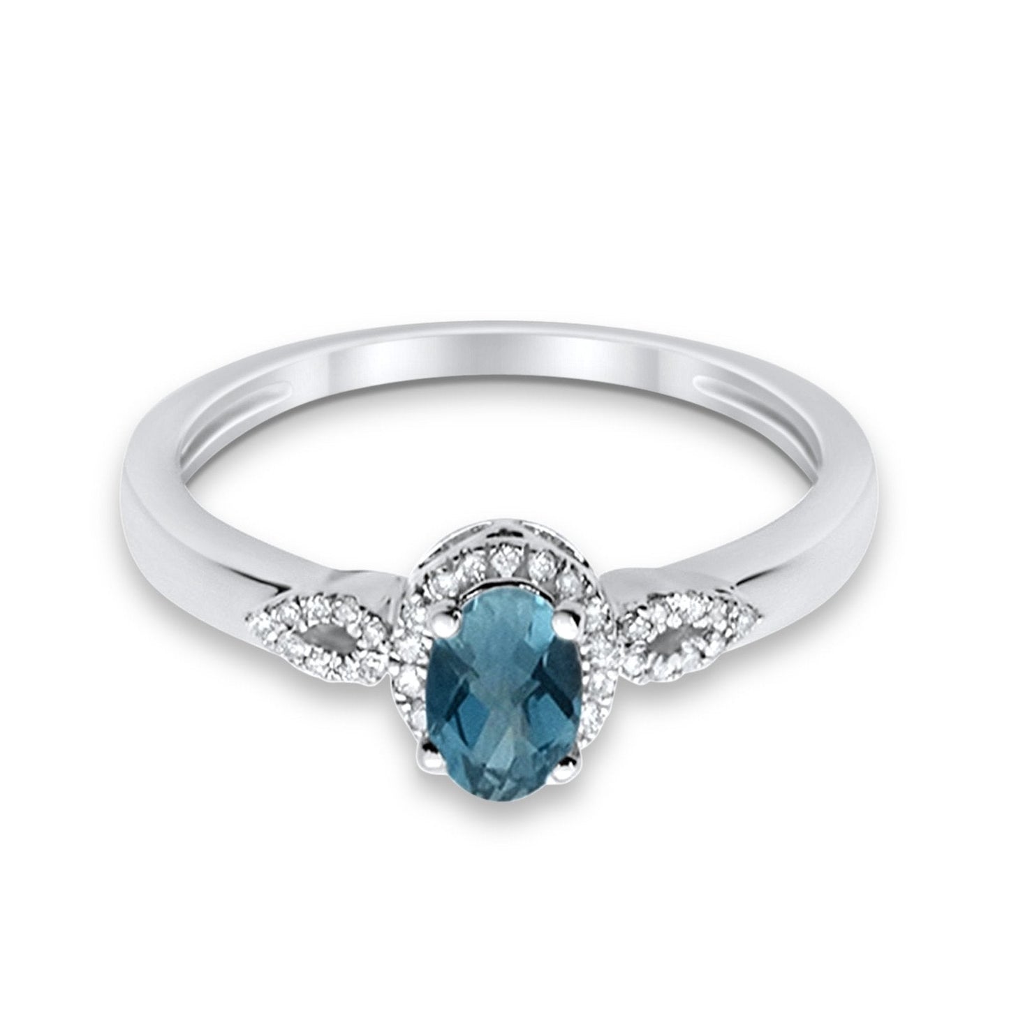 10K Oval 4x6 mm Diamond Ring .59cts White Gold Blue Topaz Size 6.5