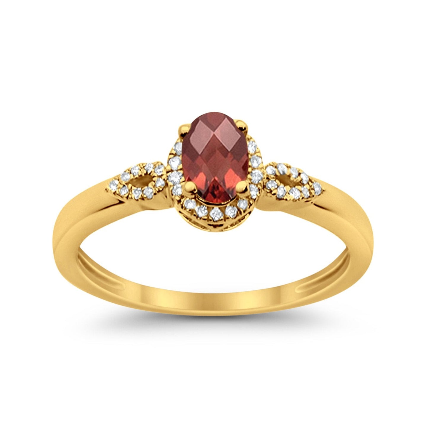 10K Oval 4x6 mm Diamond Ring .66cts Yellow Gold Garnet Size 6.5