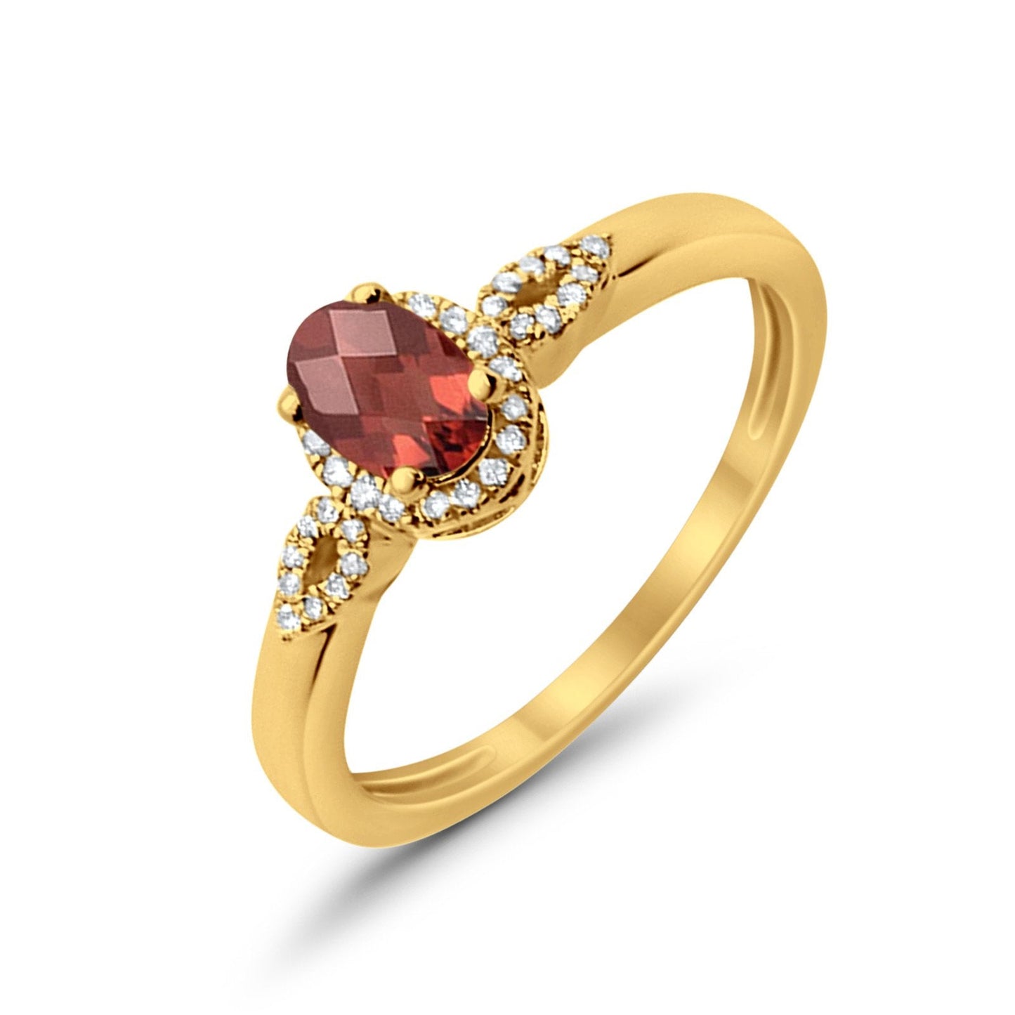 10K Oval 4x6 mm Diamond Ring .66cts Yellow Gold Garnet Size 6.5