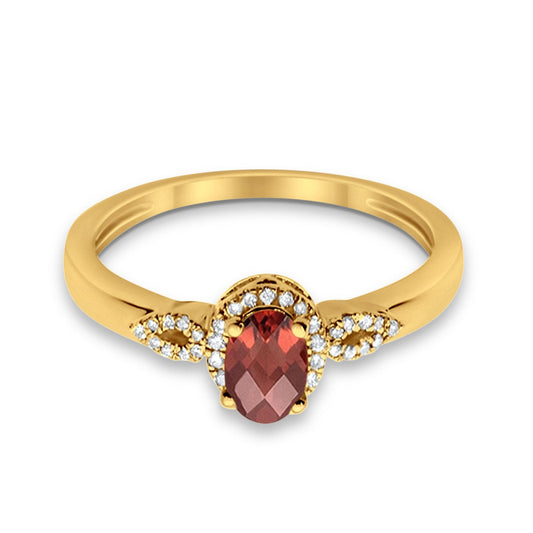 10K Oval 4x6 mm Diamond Ring .66cts Yellow Gold Garnet Size 6.5