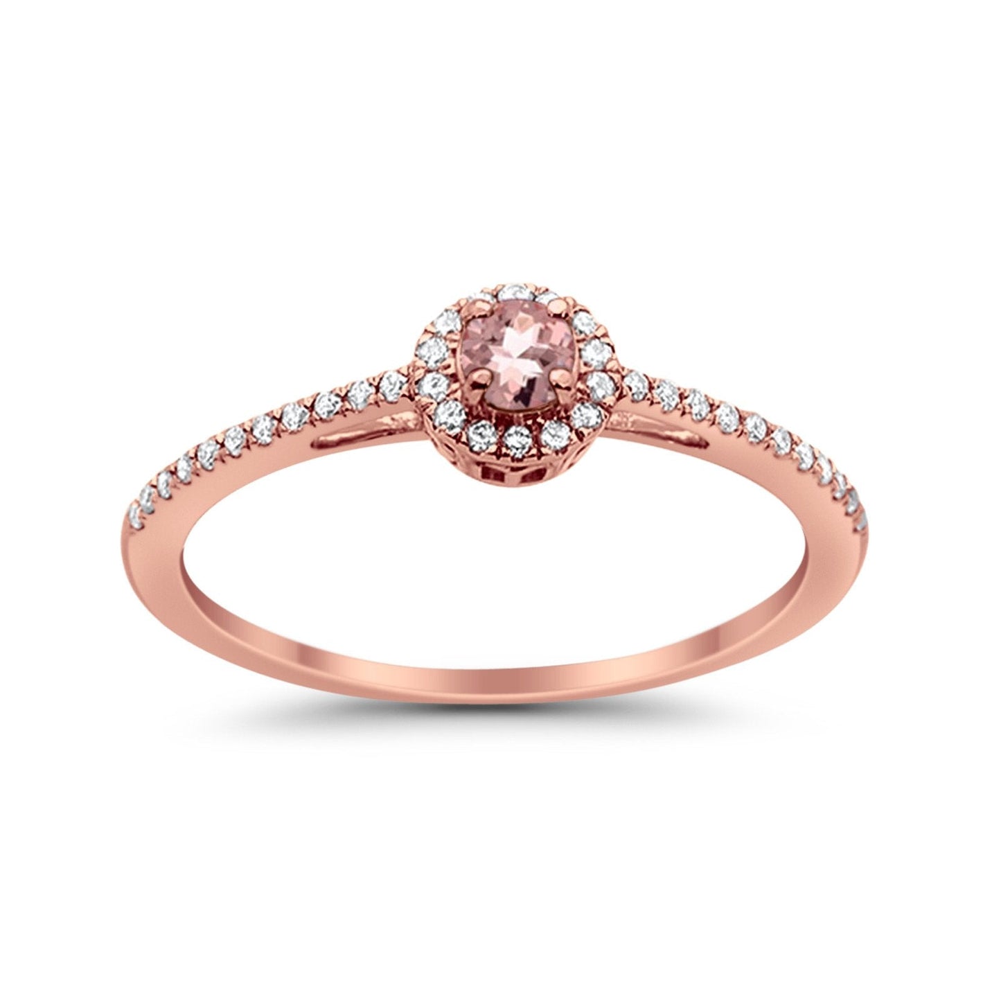 10K .38ct Rose Gold Round Morganite & Diamond Gemstone Ring