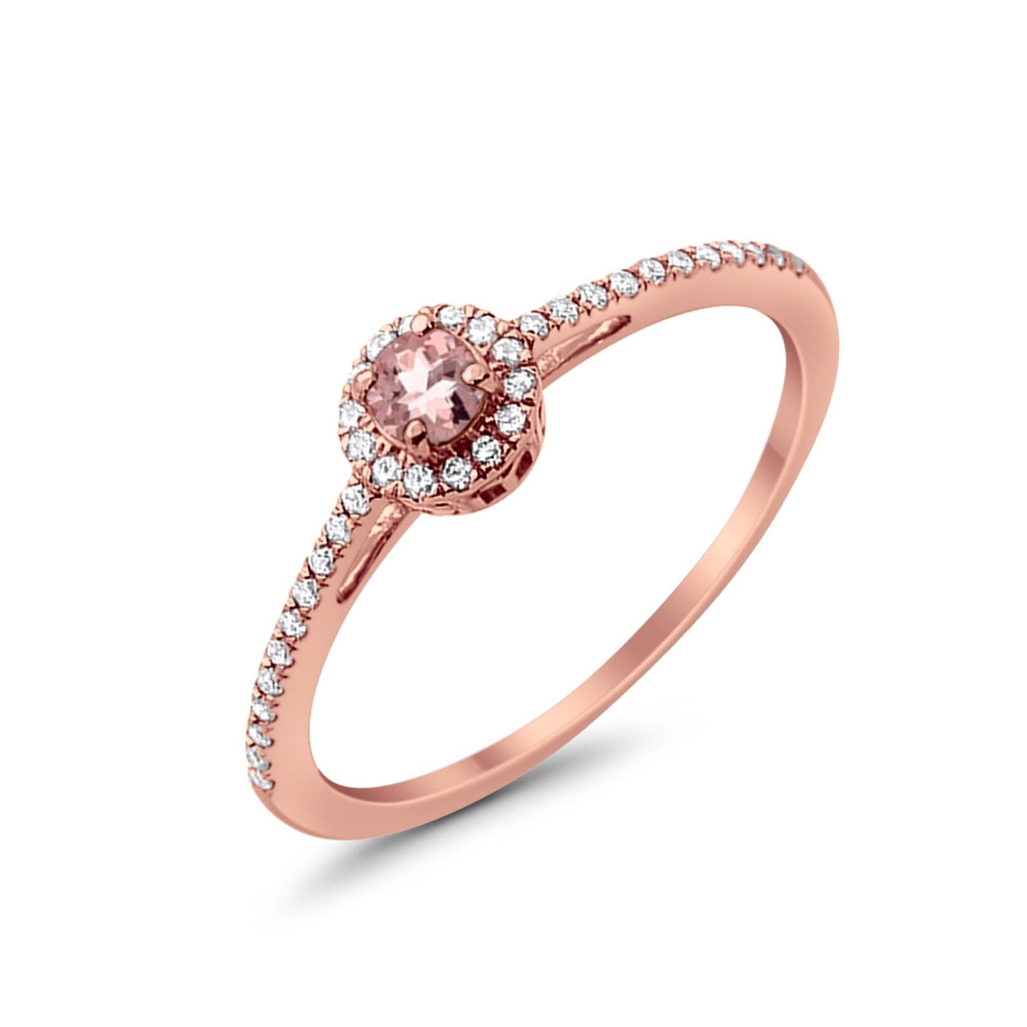 10K .38ct Rose Gold Round Morganite & Diamond Gemstone Ring